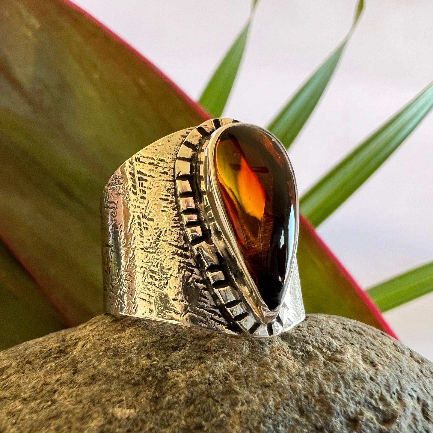 Size 10.5 950 Silver Amber Coniac Ring
