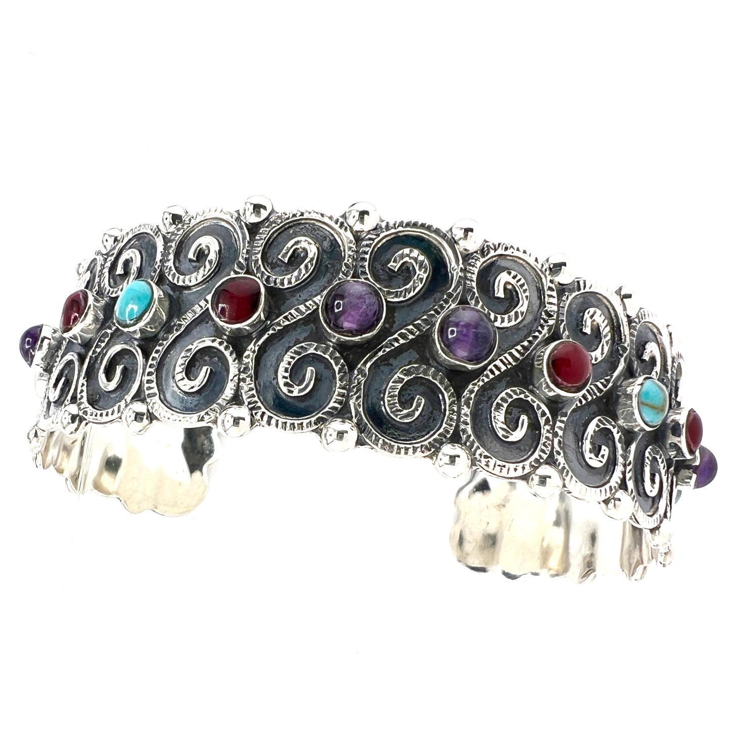 7cm x 2.3cm Silver Bracelet with Amathyst Granate Turquoise