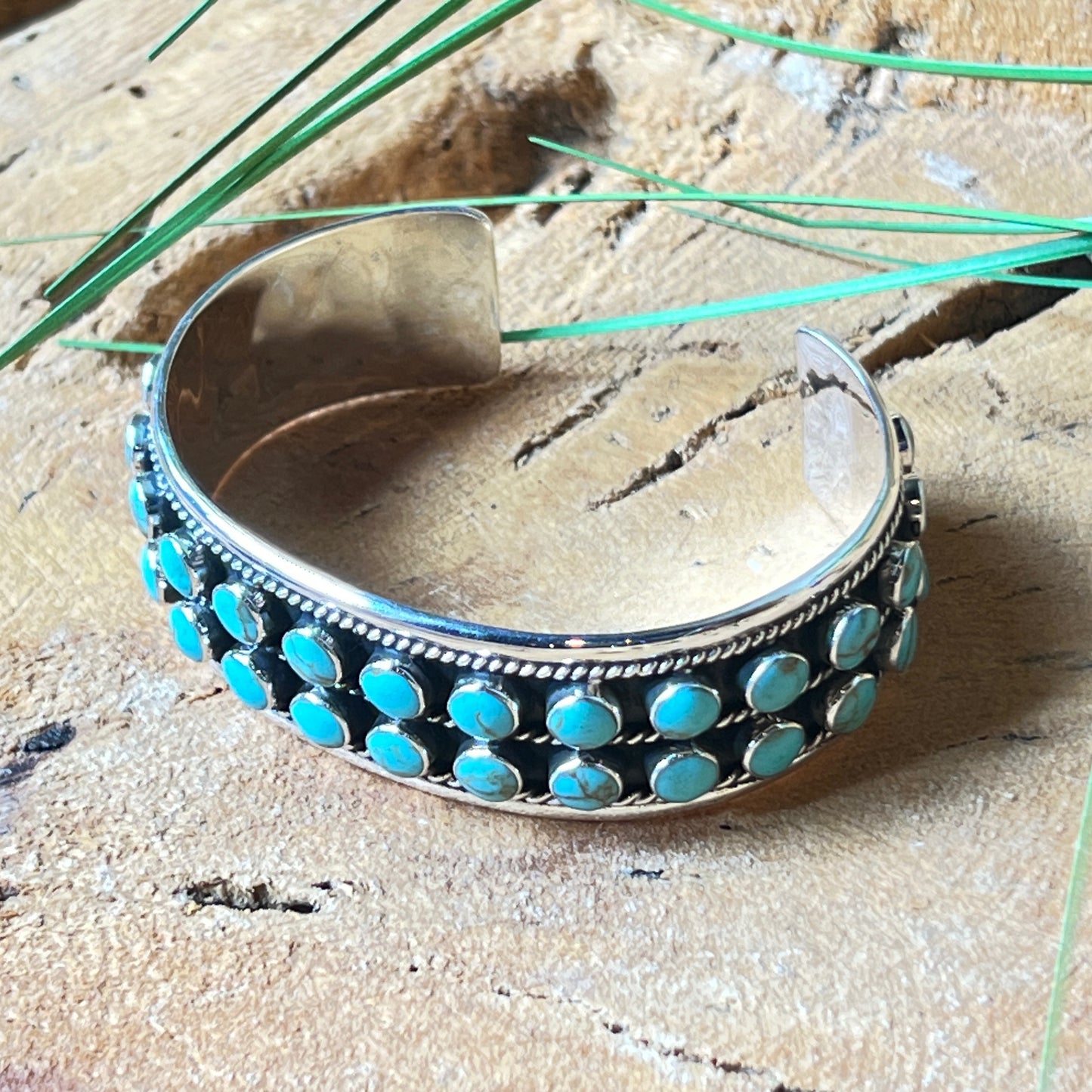 7cm x 2cm Silver Bracelet with Turquoise
