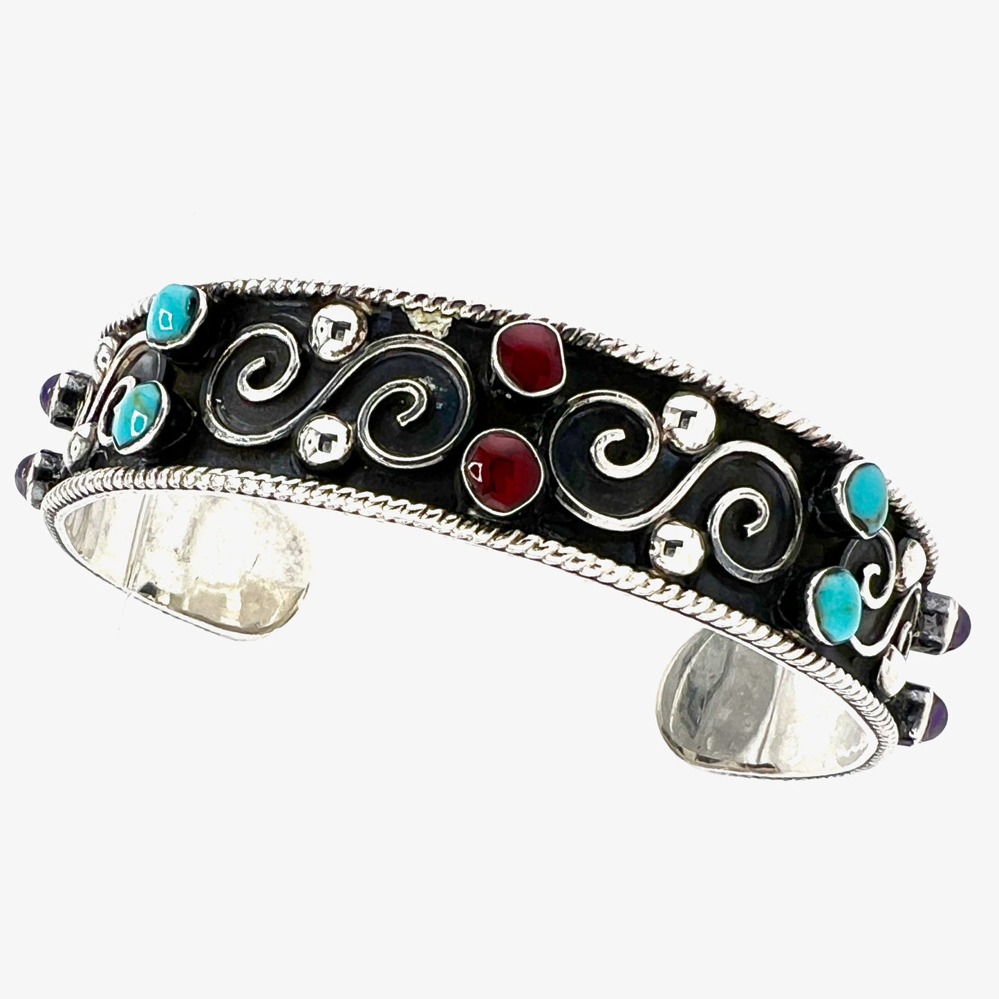 7cm x 1.5cm Silver Bracelet with Graanate Turquoise Amethyst