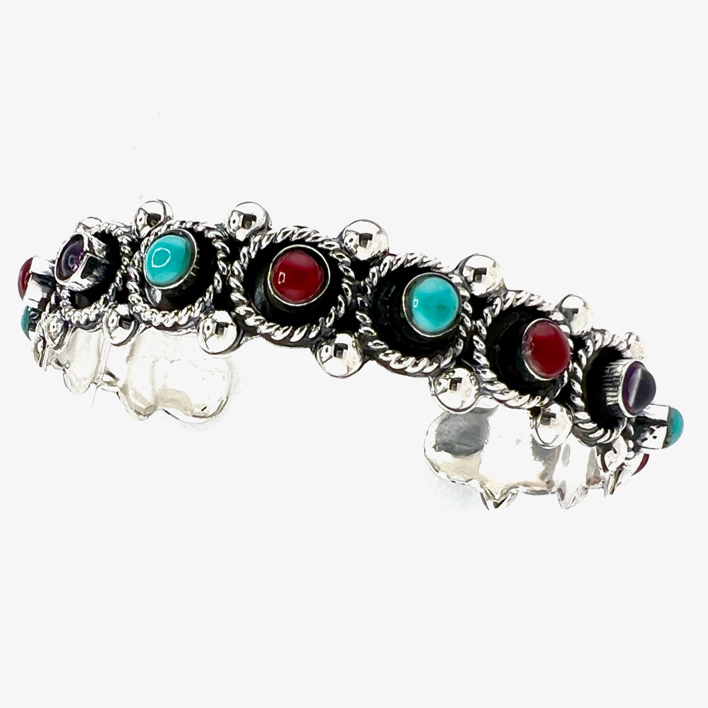 6.5cm x 1.5cm Silver Bracelet with Turquoise Granate Amethyst