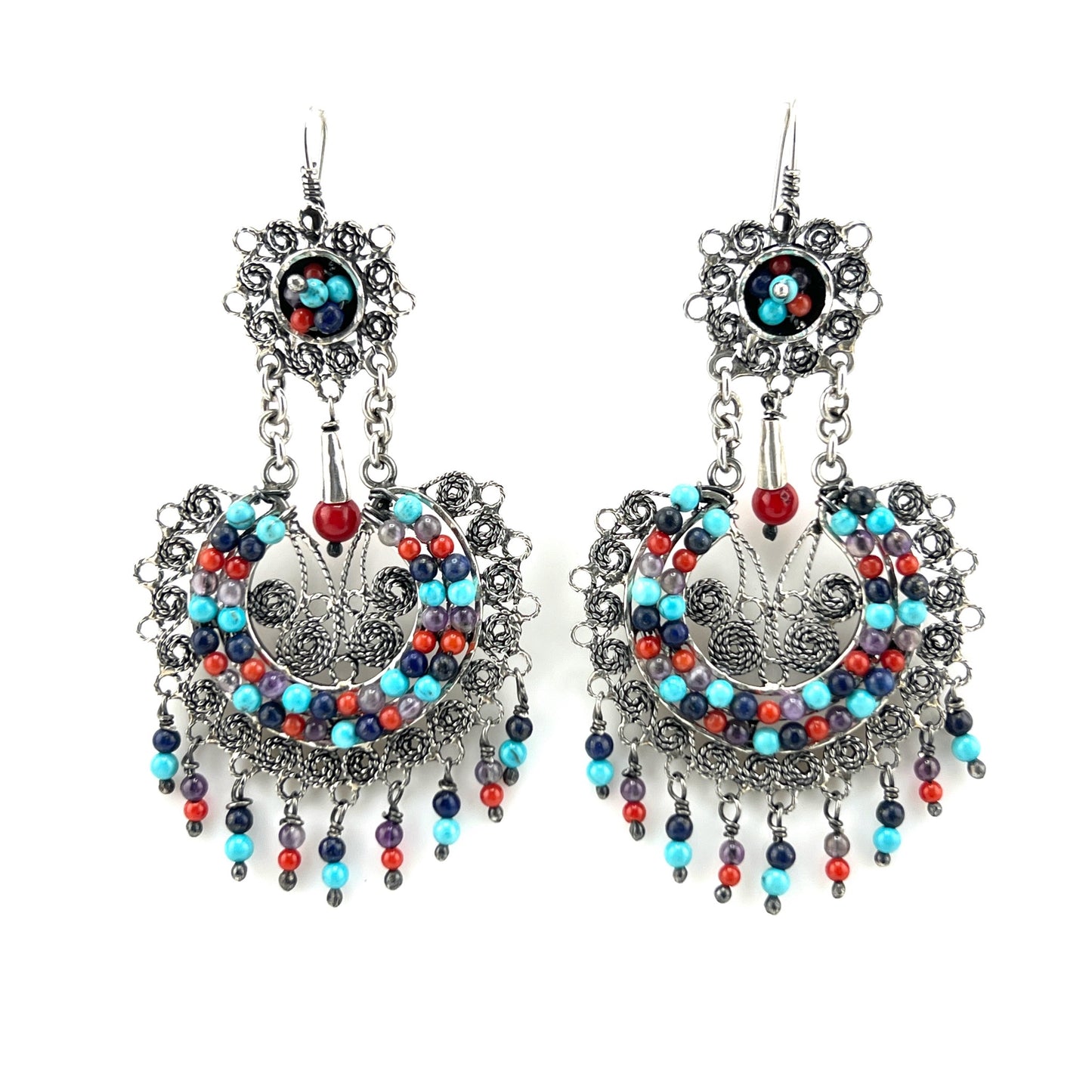 4cm 925 filigree with turquoise Coral Amethyst bead