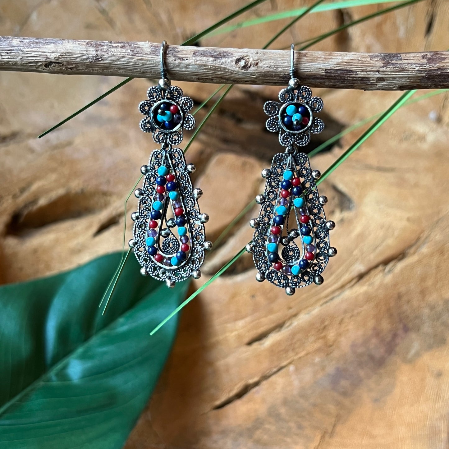 6cm 925 filigree with turquoise Coral Amethyst bead