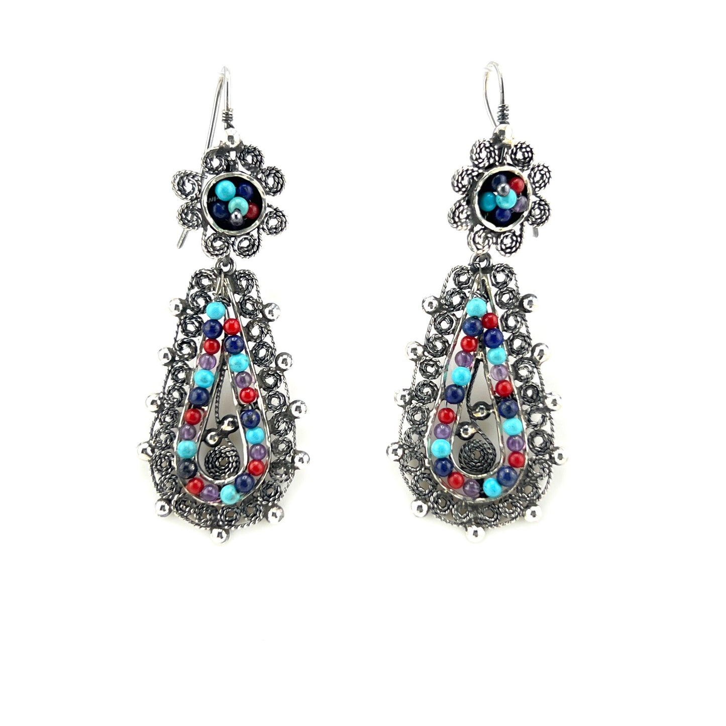 6cm 925 filigree with turquoise Coral Amethyst bead
