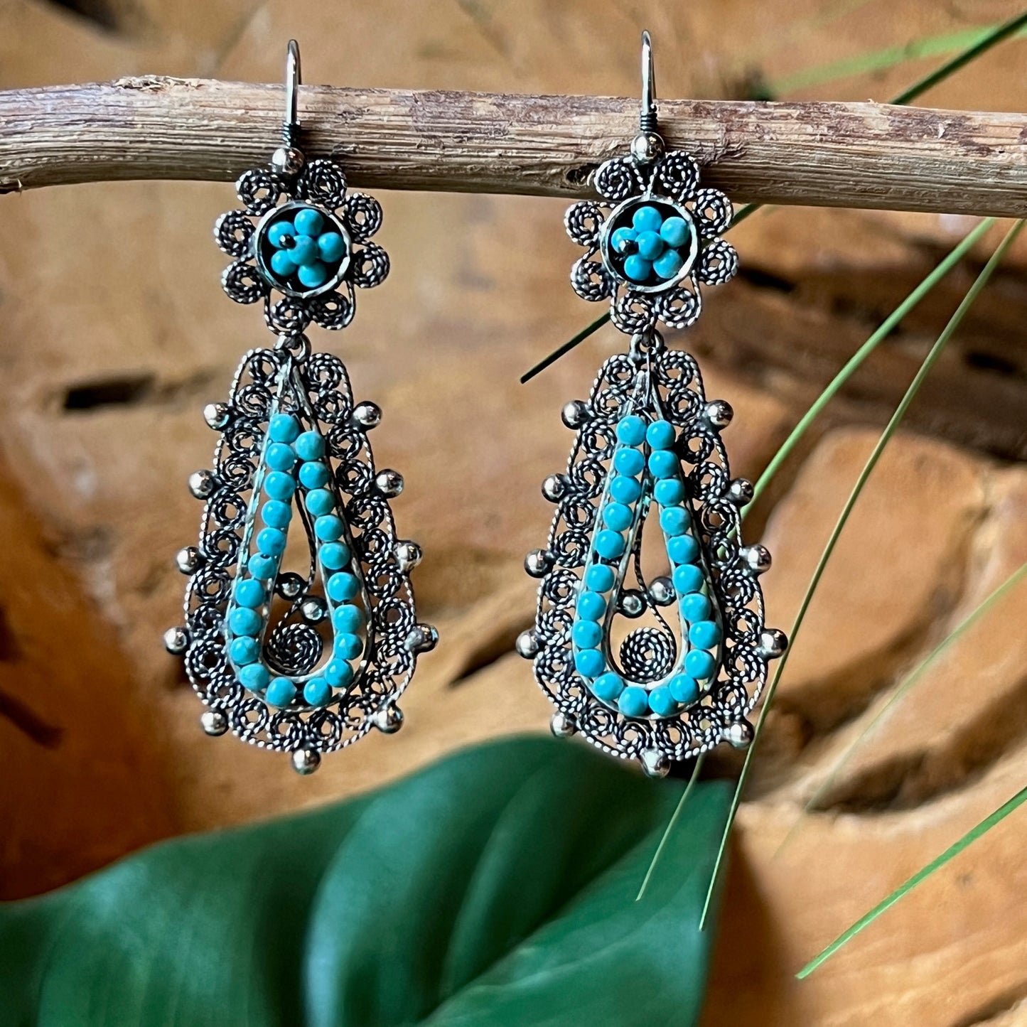 6cm 925 silver earrings Turquoise bead