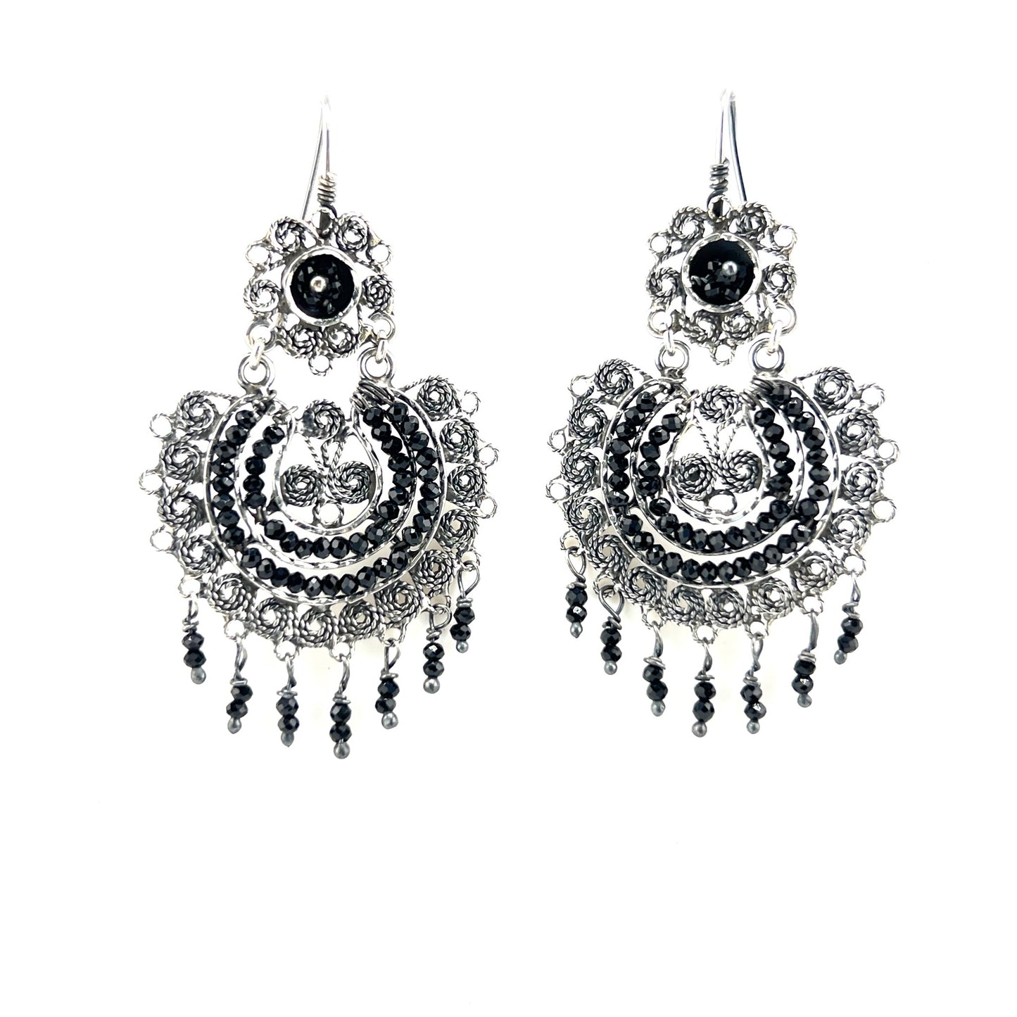 5cm 925 filigree silver earrings with onyx beads