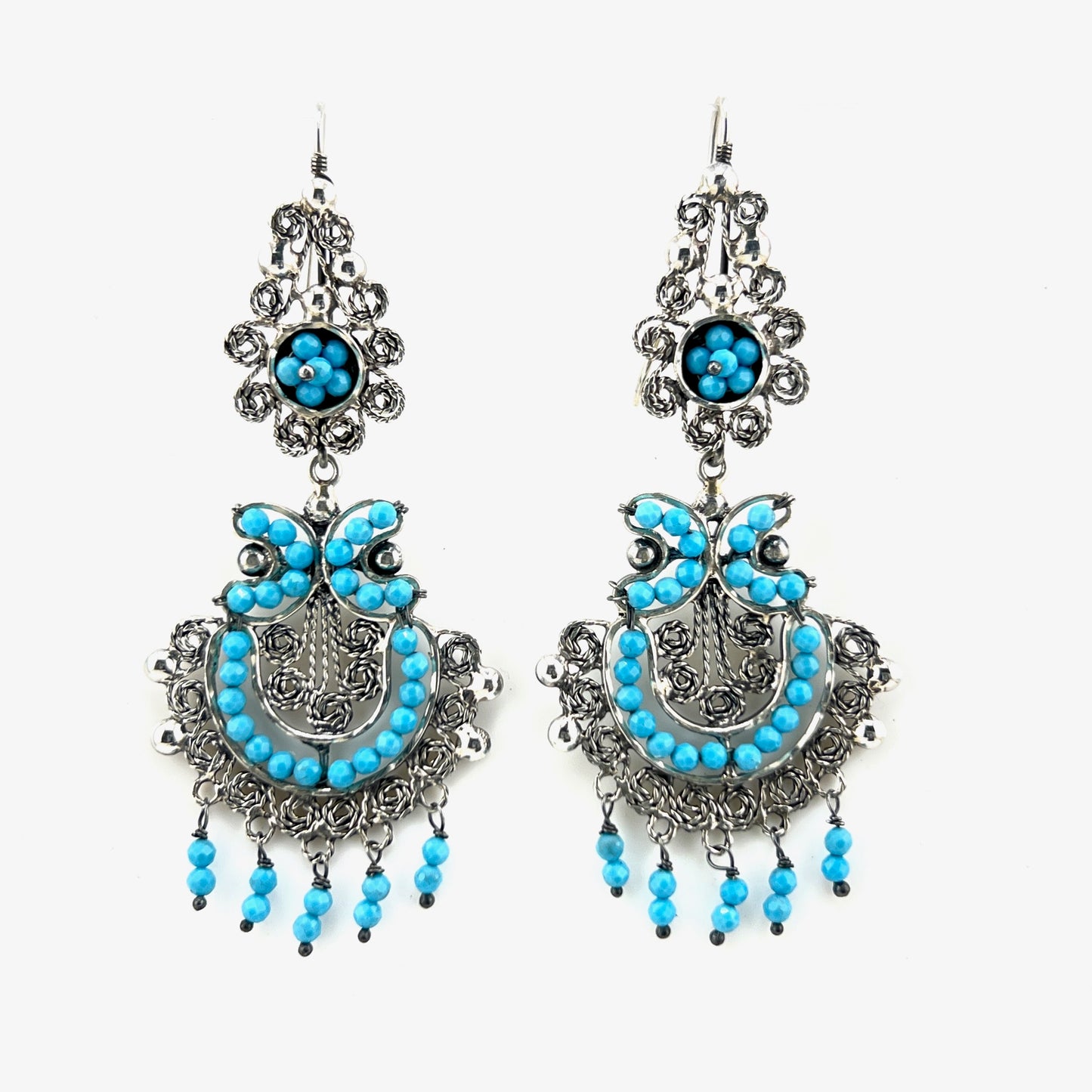 6cm 925filigree silver earrings with turquoise beads