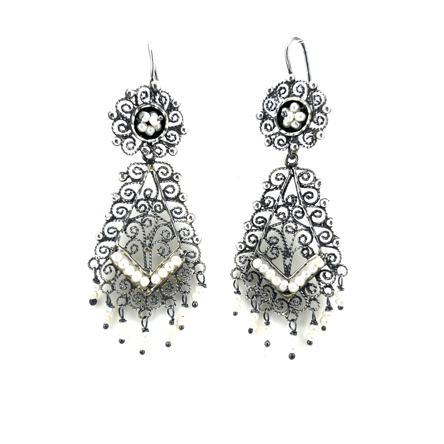 6cm 925 filigree earrings with pearl beads