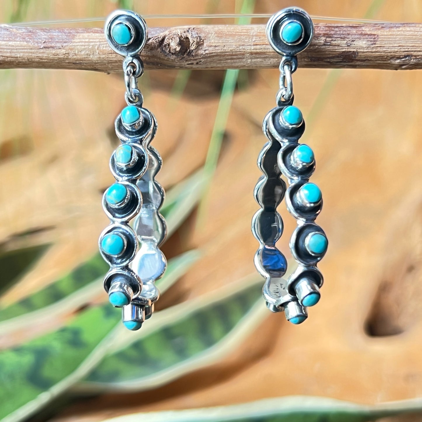 5cm Silver Earrings with Turquoise