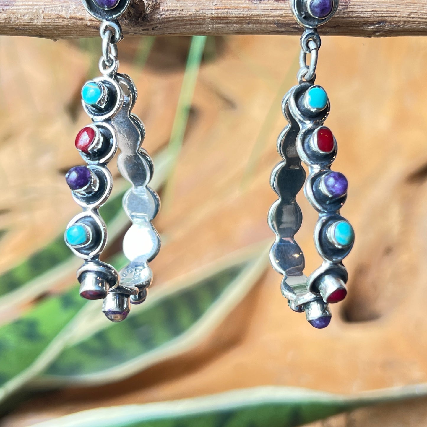 5cm Silver Earrings with Turquoise Granite Amethyst
