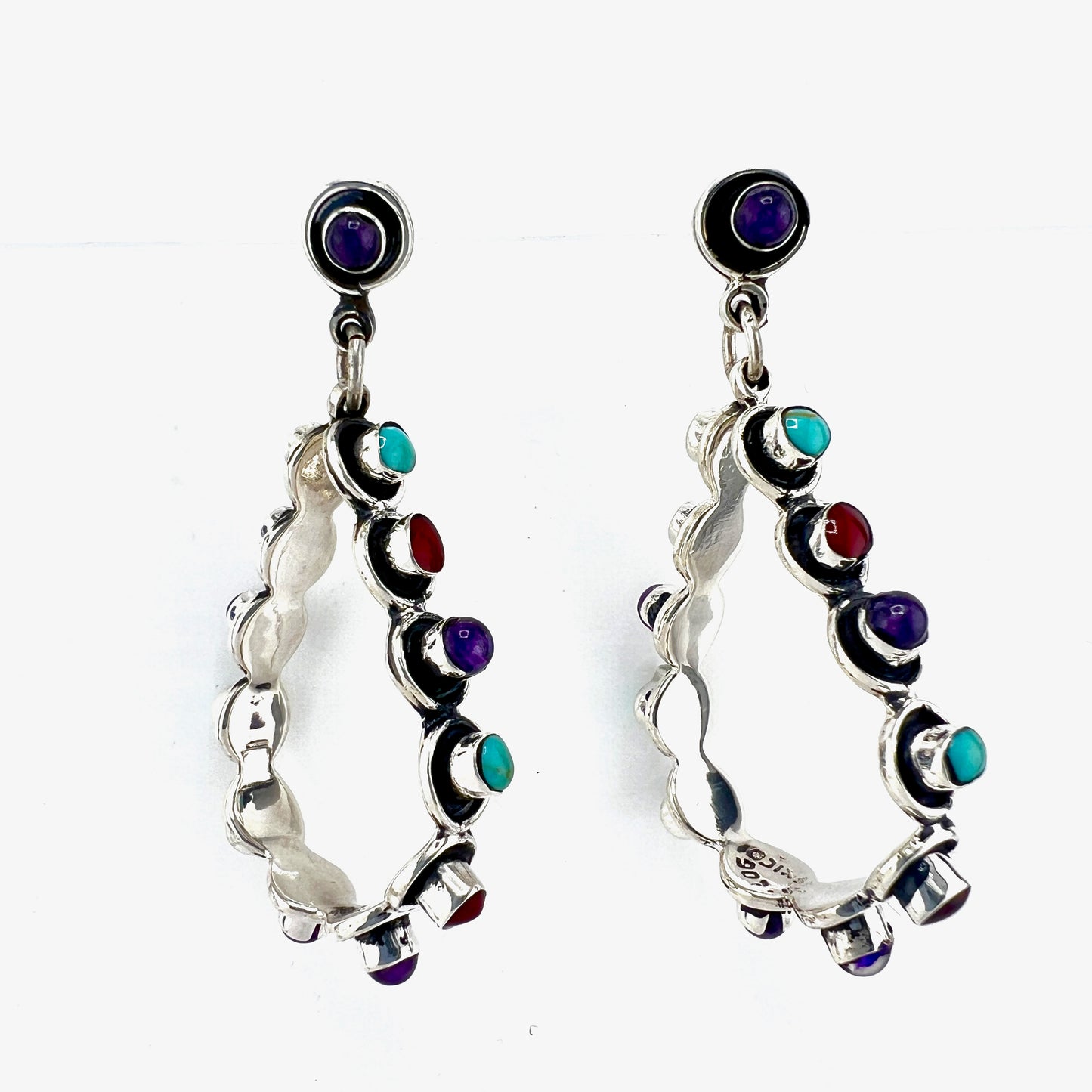 5cm Silver Earrings with Turquoise Granite Amethyst