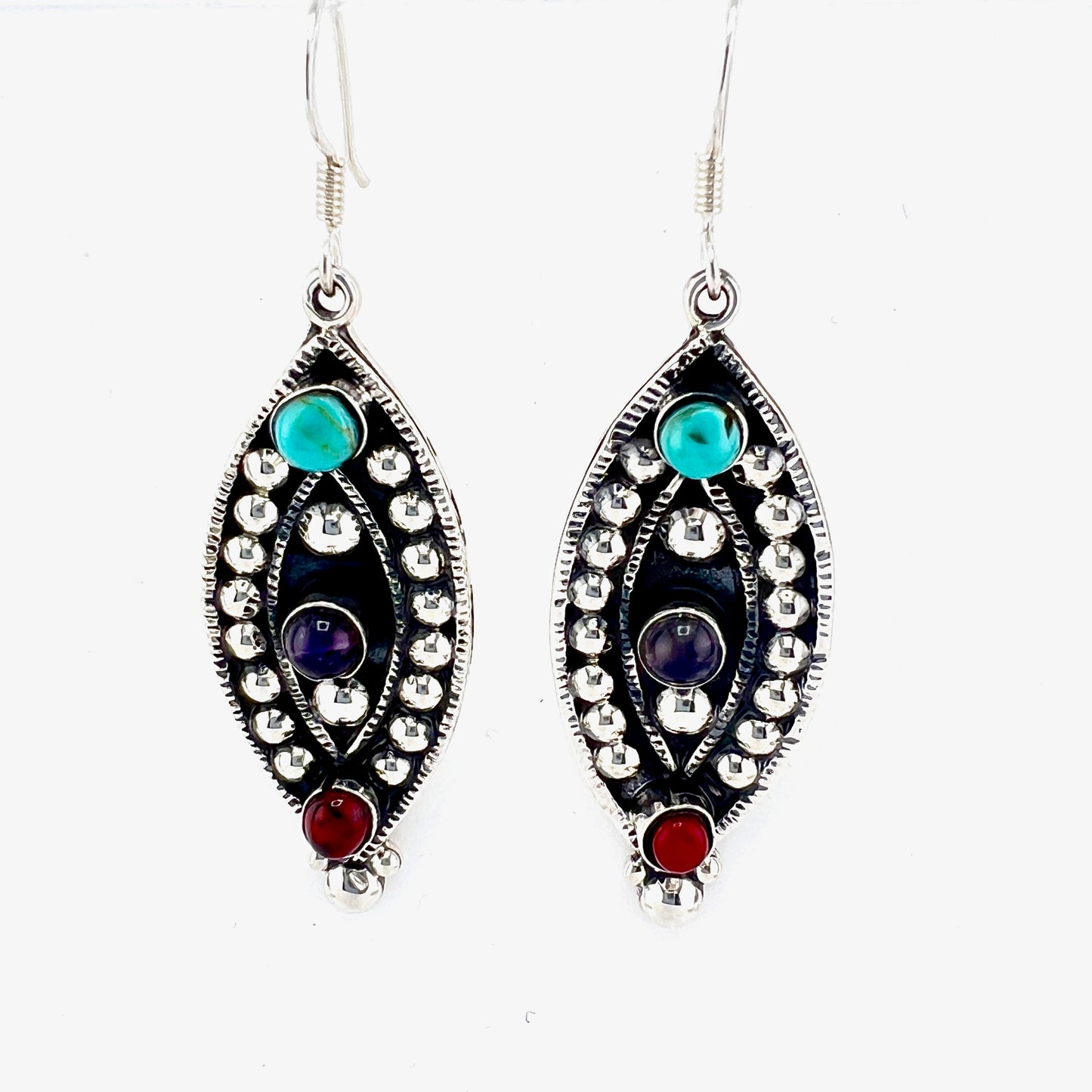5 Silver Earrings with Granite Turquoise Amethyst