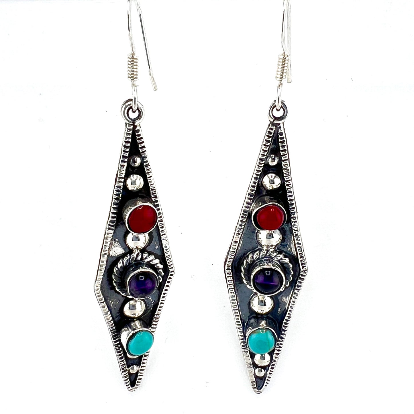 6 Silver Earrings with Granite Turquoise Amethyst