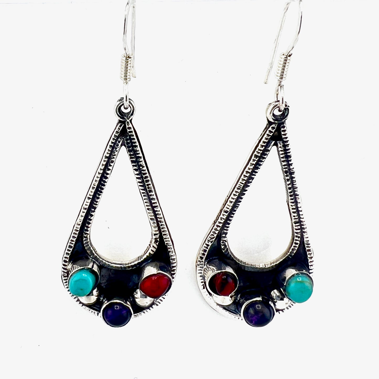 5 Silver Earrings with Granite Turquoise Amethyst