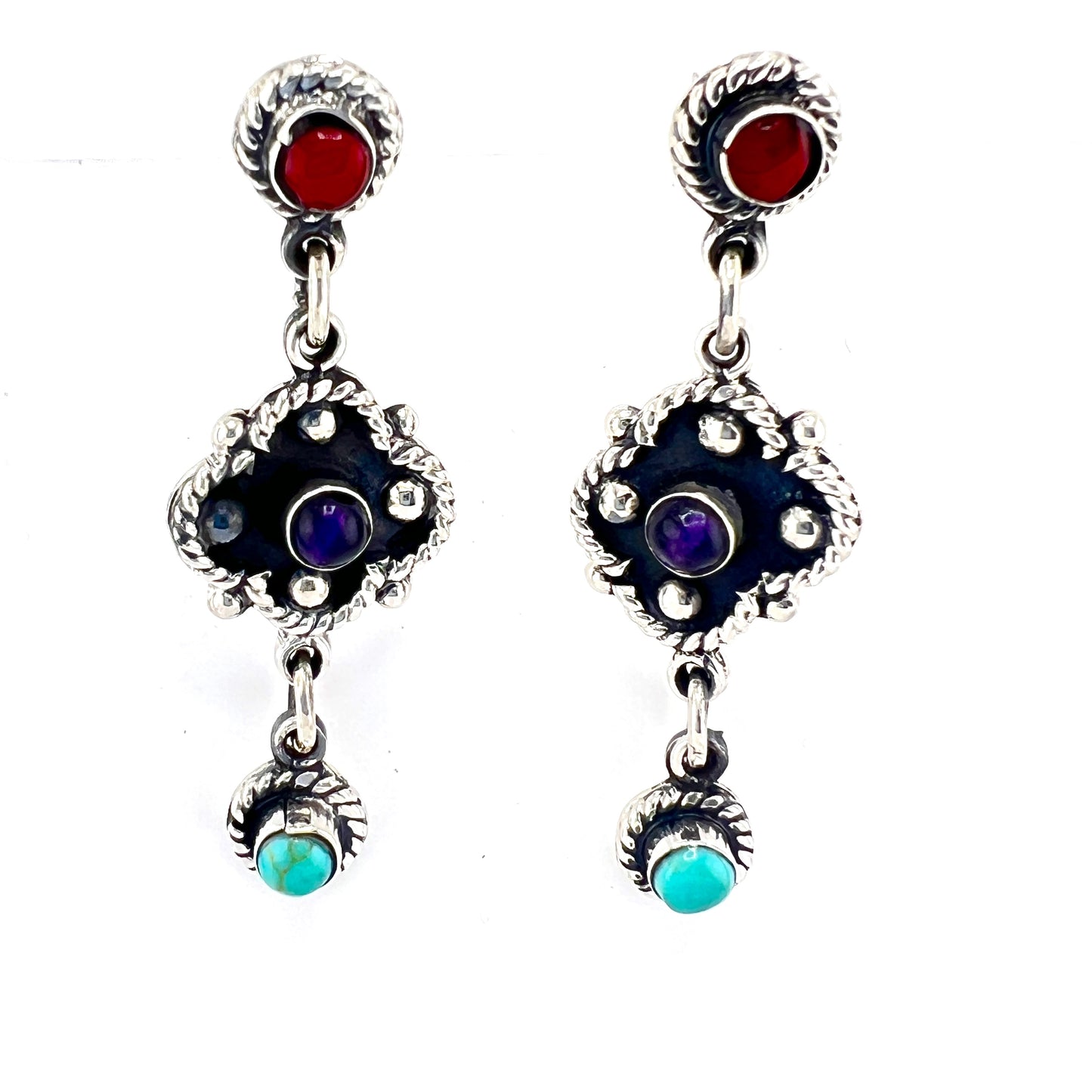 4 Silver Earrings with Turquoise Amethyst
