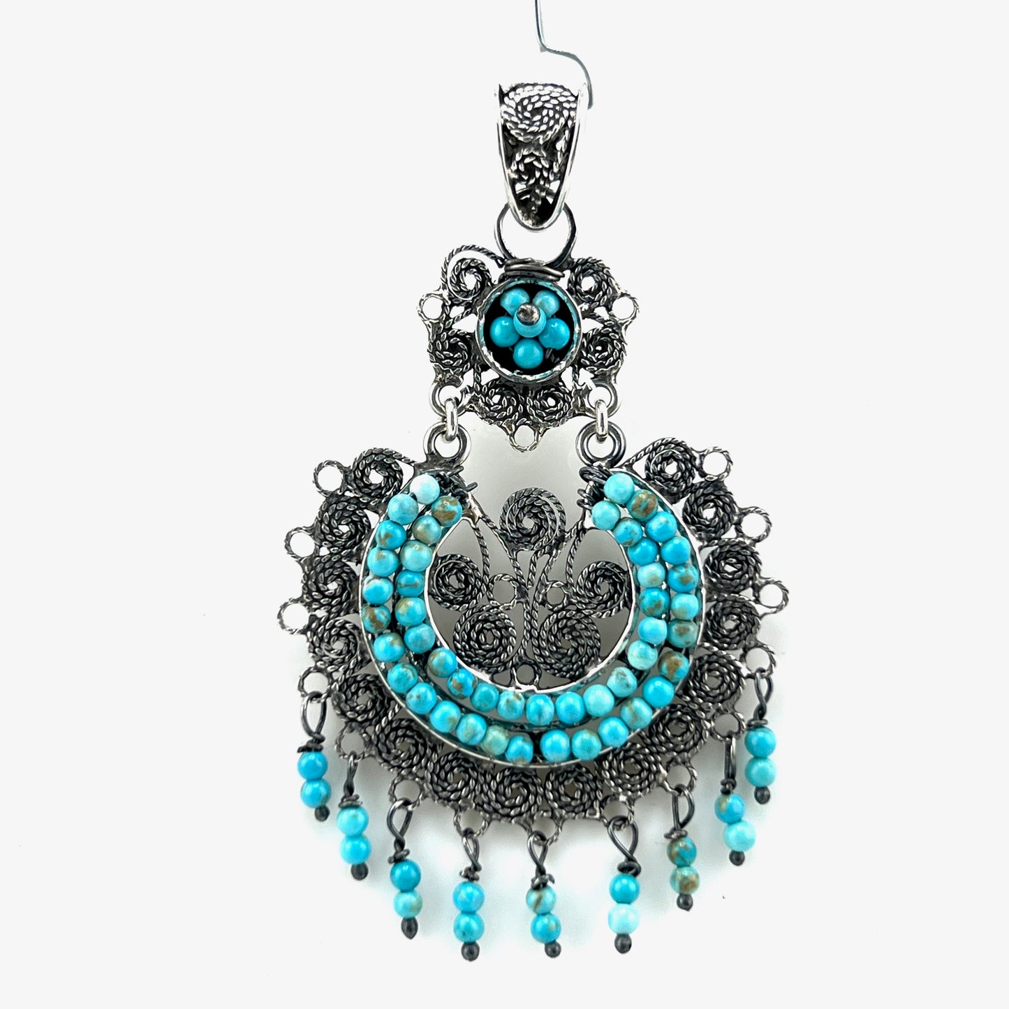 4.5cm 925 silver pendant with turquoise beads