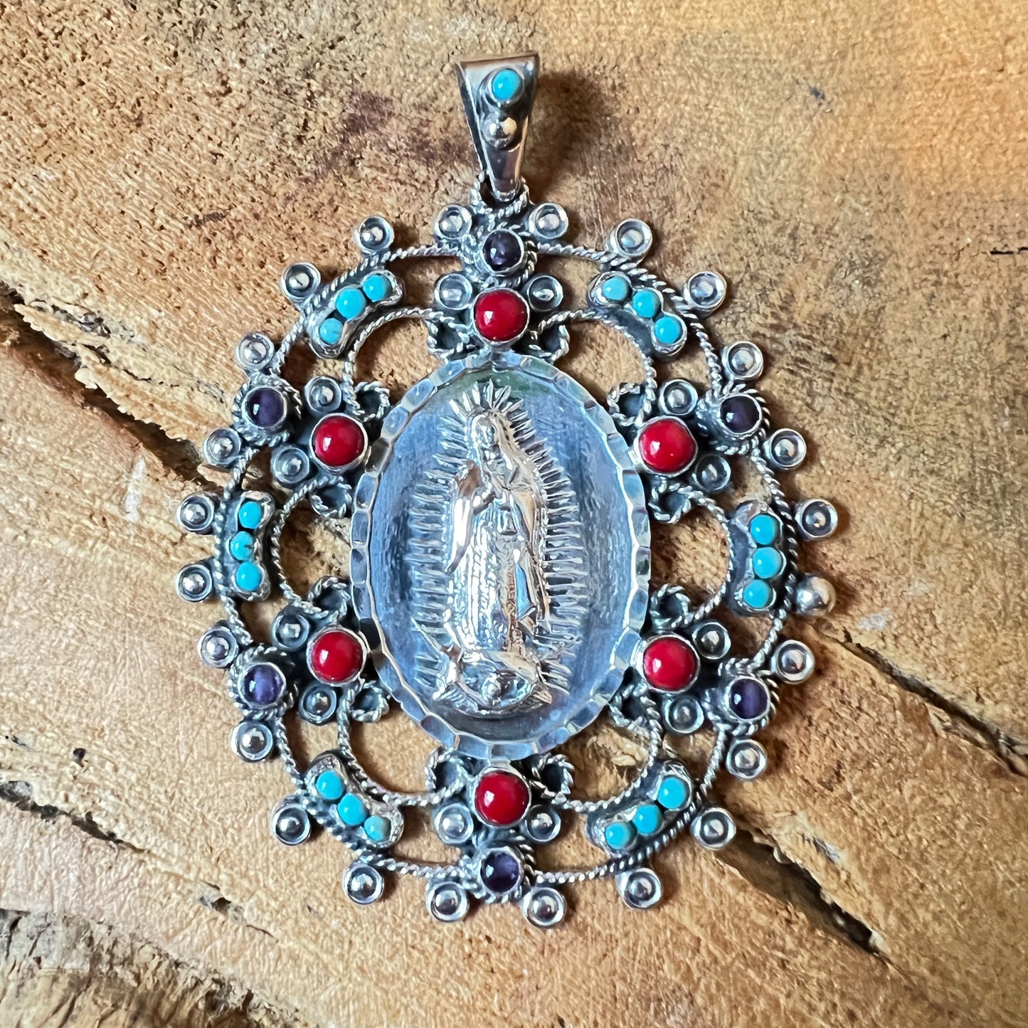 6cm virgin 925 solid silver pendnat with coral turquoise anethyst