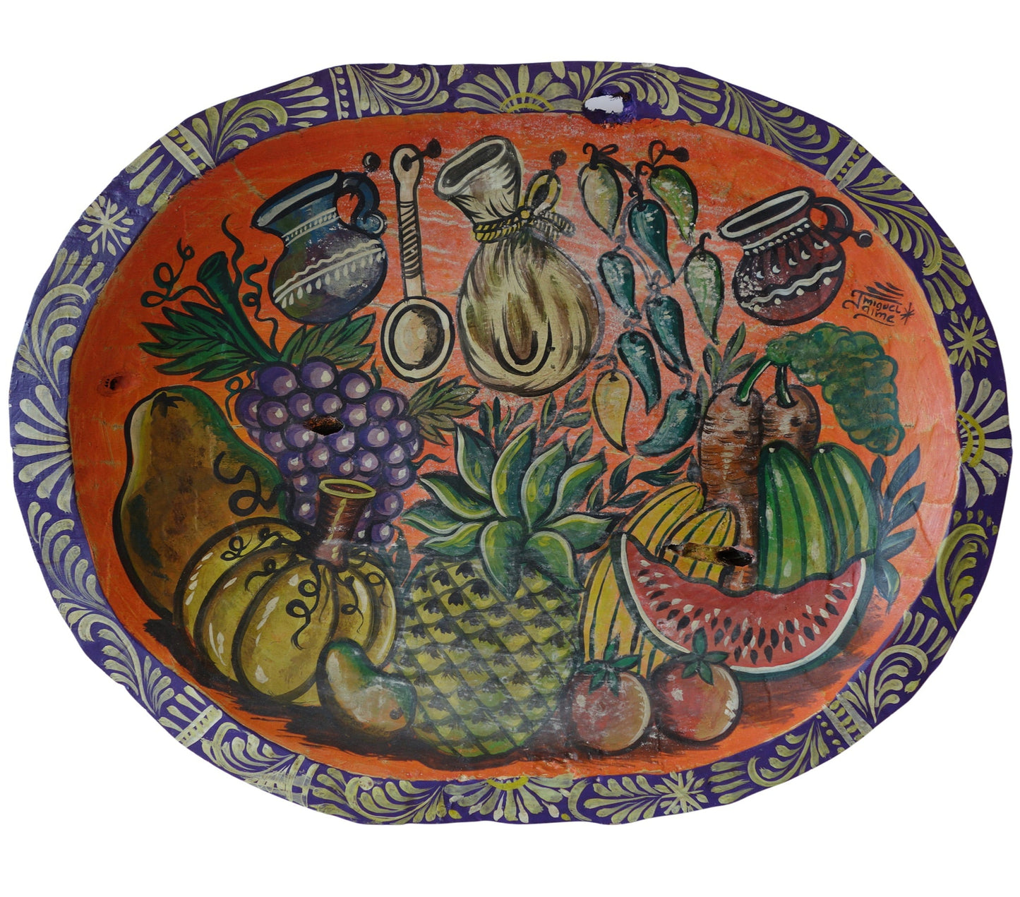 Hand Painted Mexican Wood Dough Bowl