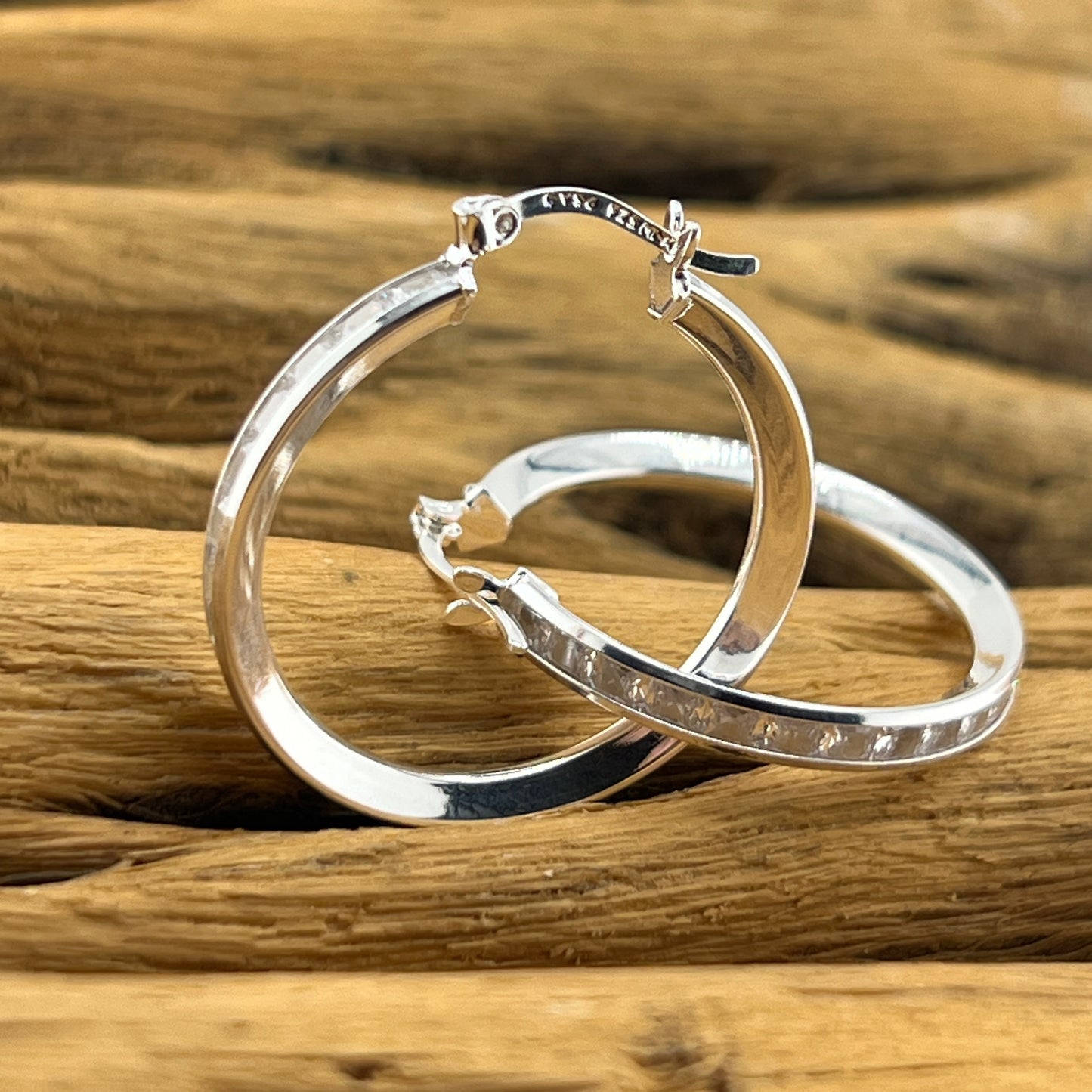 30mm HOOP .925 Silver Earrings CUBIC ZIRCONIA