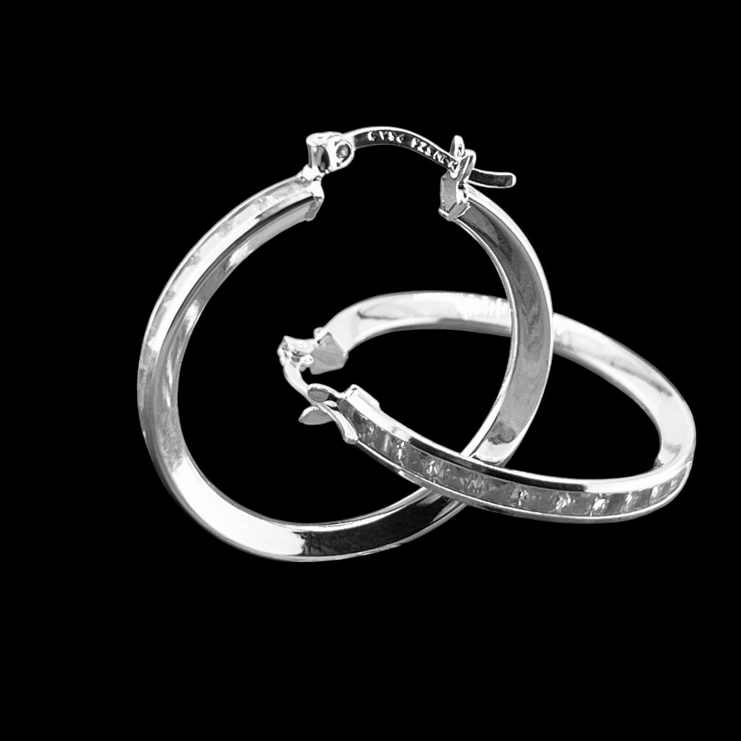 30mm HOOP .925 Silver Earrings CUBIC ZIRCONIA
