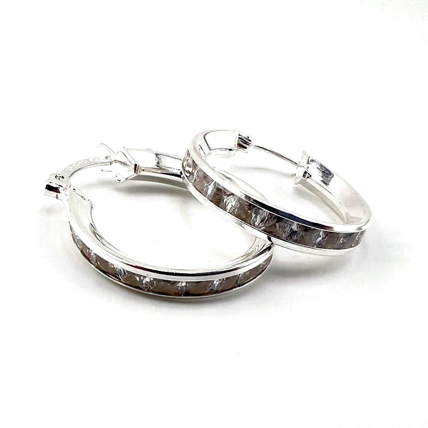 20mm HOOP .925 Silver Earrings with Cubic Zirconia
