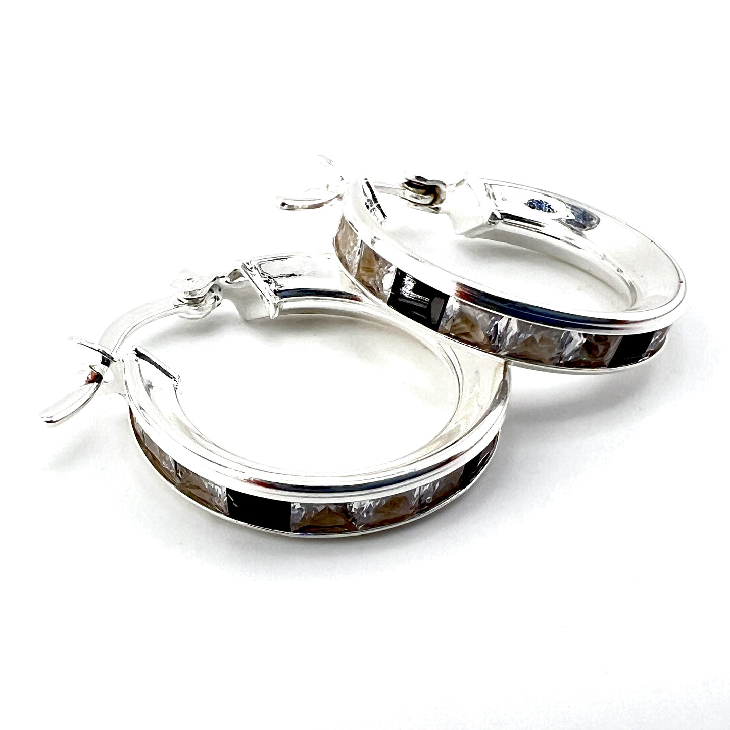 15mm HOOP .925 Silver Earrings with Cubic Zirconia