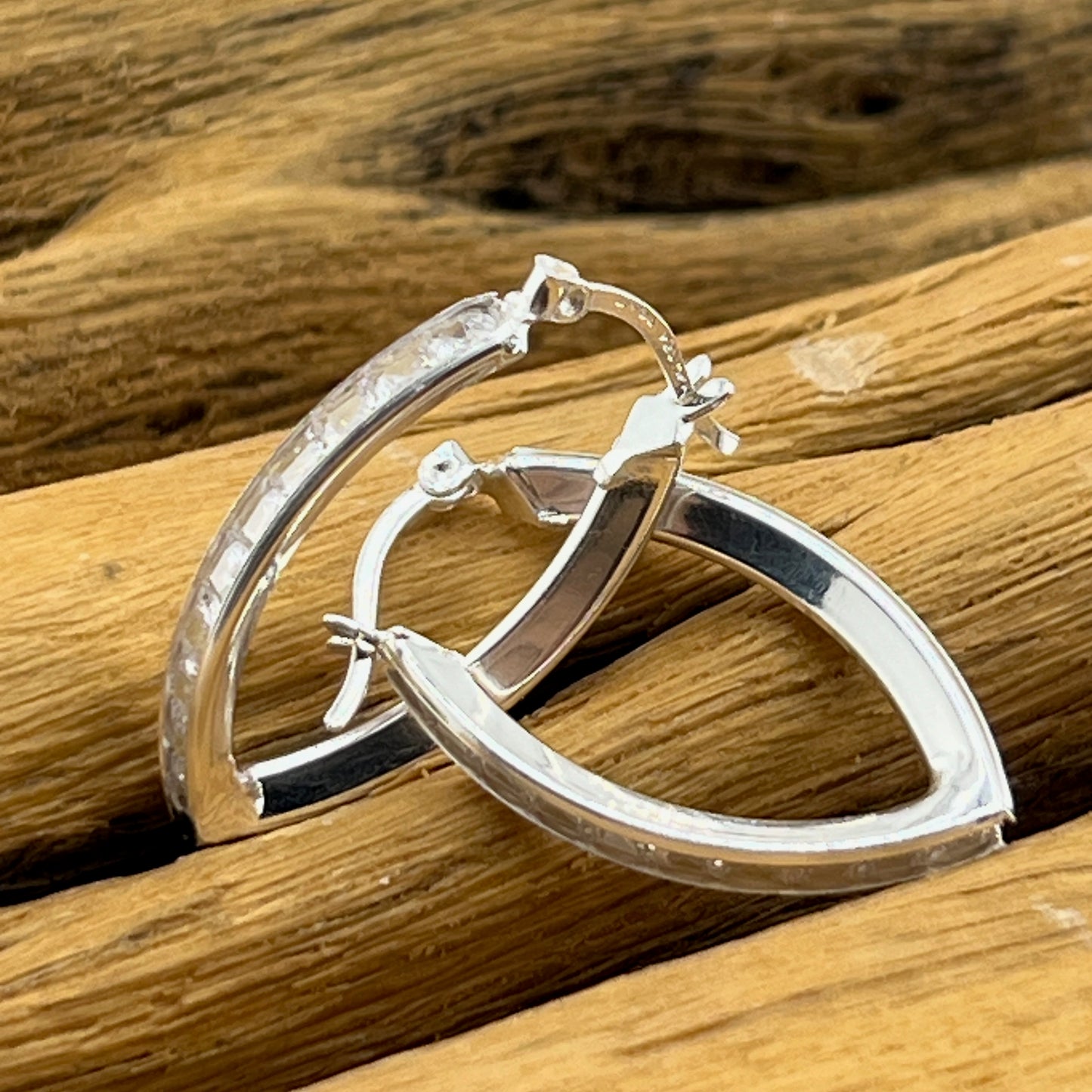 30mm Mandorla HOOP .925 Silver Earrings with Cubic Zirconia