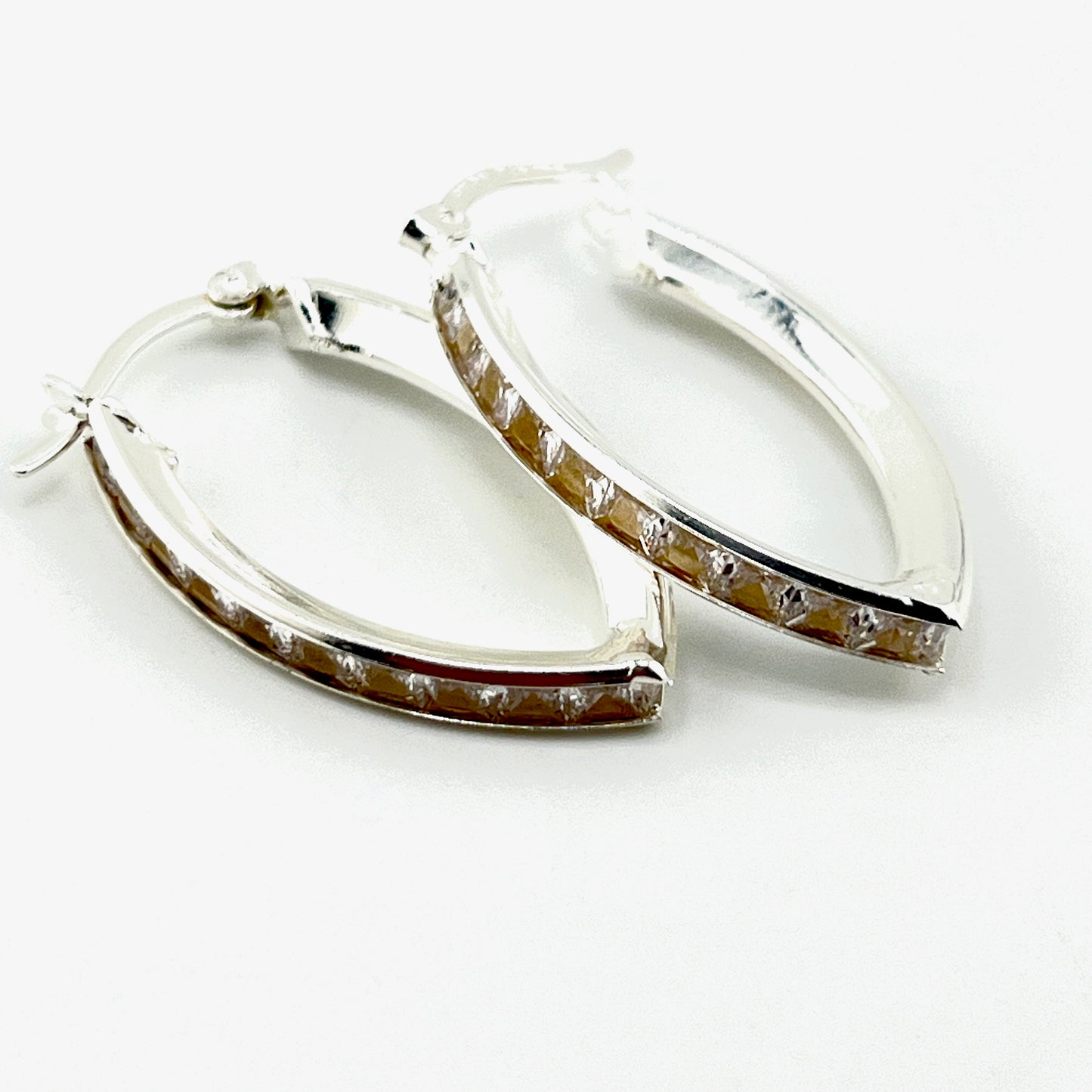 30mm Mandorla HOOP .925 Silver Earrings with Cubic Zirconia