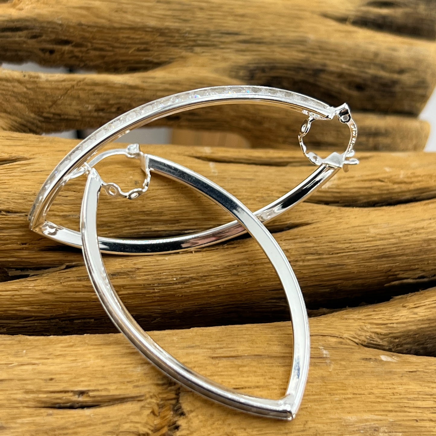 50mm Mandorla HOOP .925 Silver Earrings with Cubic Zirconia