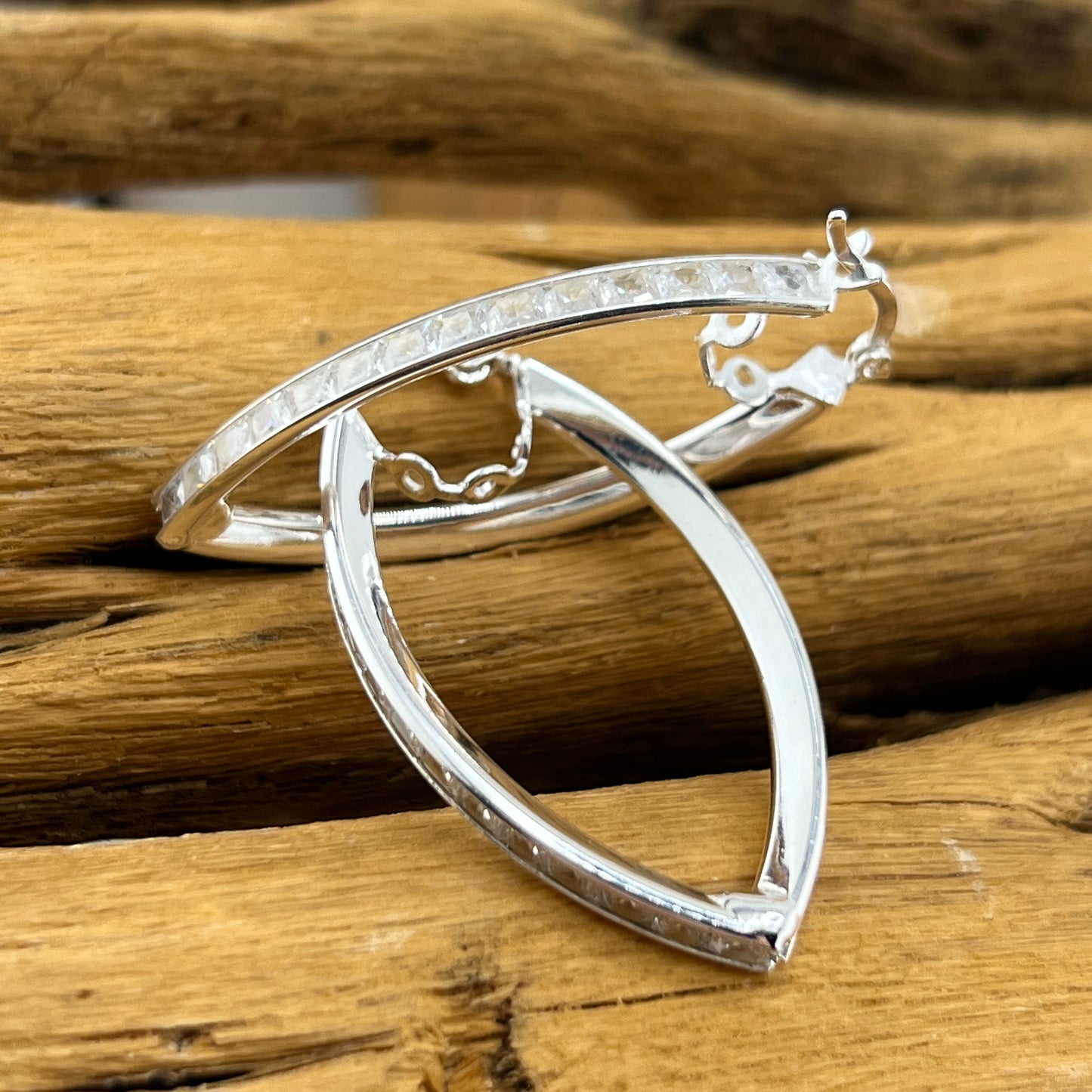 40mm Mandorla HOOP .925 Silver Earrings with Cubic Zirconia