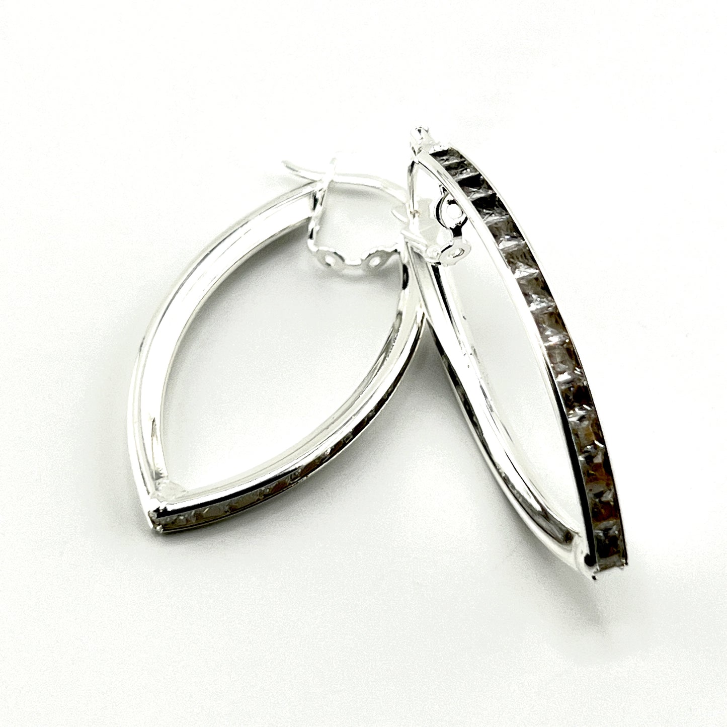 40mm Mandorla HOOP .925 Silver Earrings with Cubic Zirconia