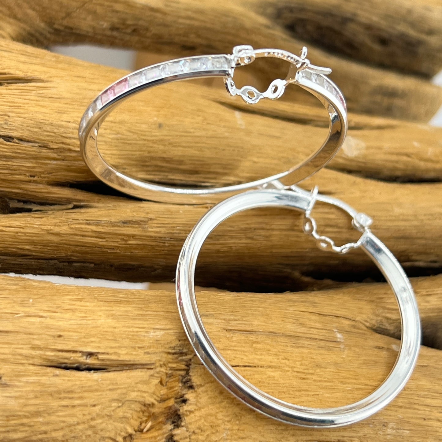 43mm HOOP .925 Silver Earrings with Cubic Zirconia