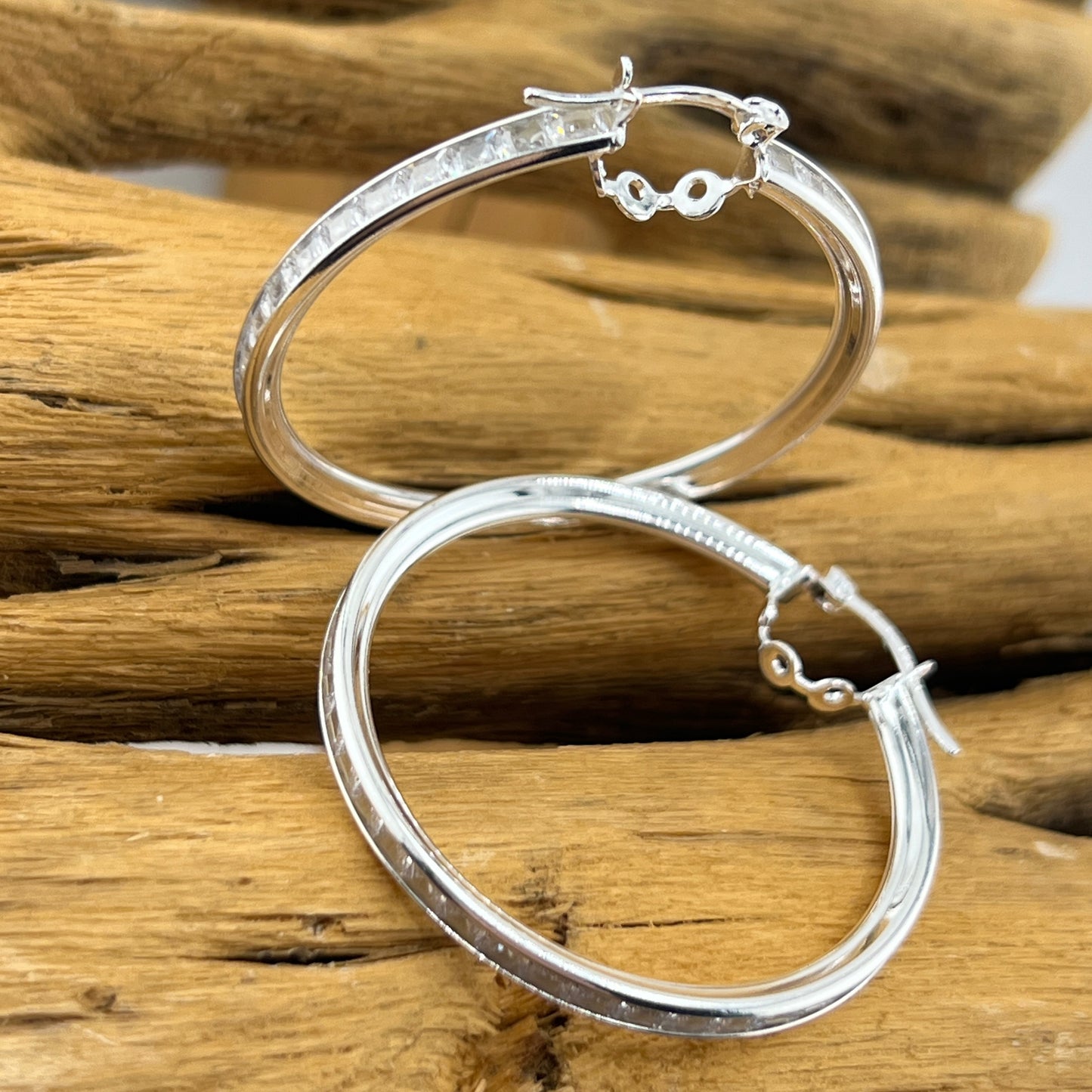 40mm HOOP .925 Silver Earrings with Cubic Zirconia
