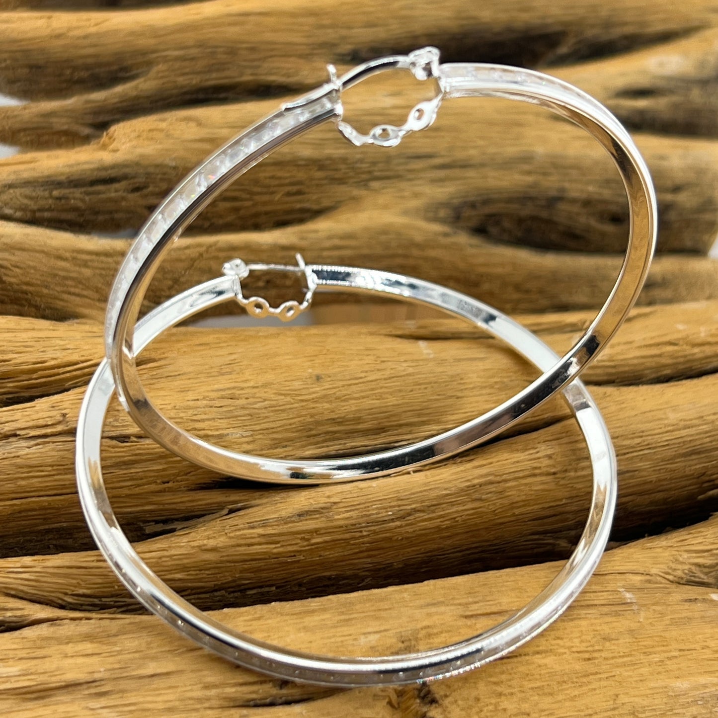 60mm HOOP .925 Silver Earrings with Cubic Zirconia