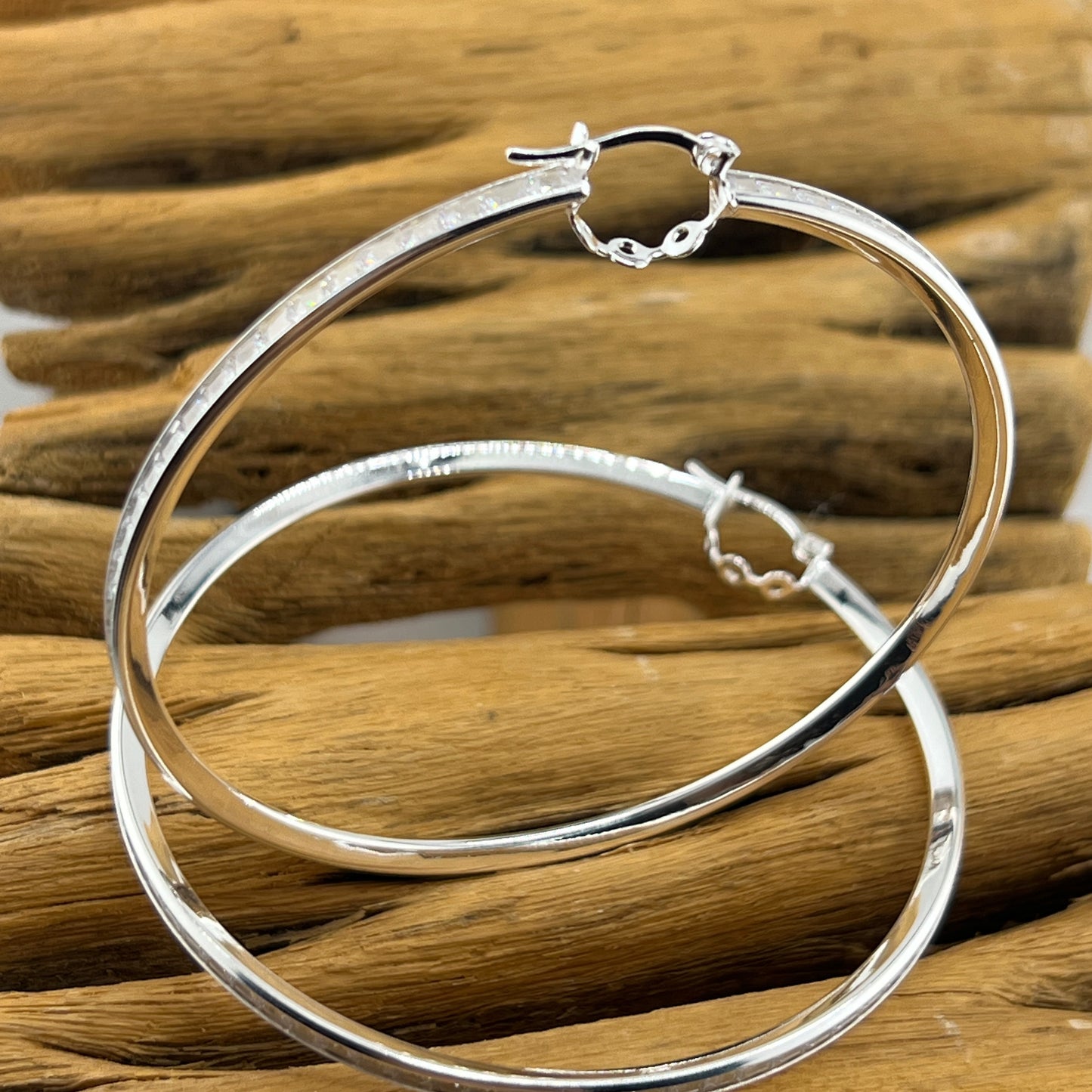 70mm HOOP .925 Silver Earrings with Cubic Zirconia