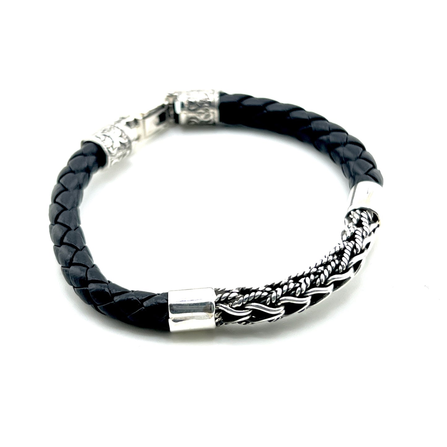 8inch 925 with woven Silver and Leather