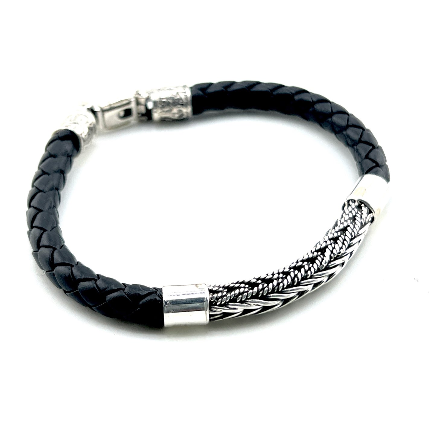 8inch 925 with woven Silver and Leather