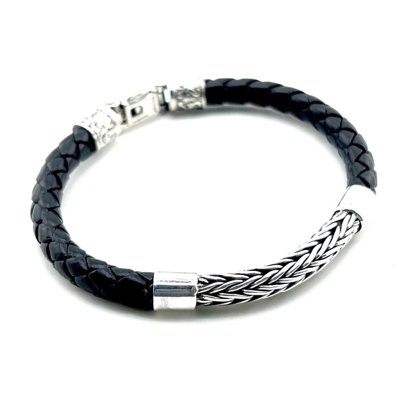 8inch 925 with woven Silver and Leather