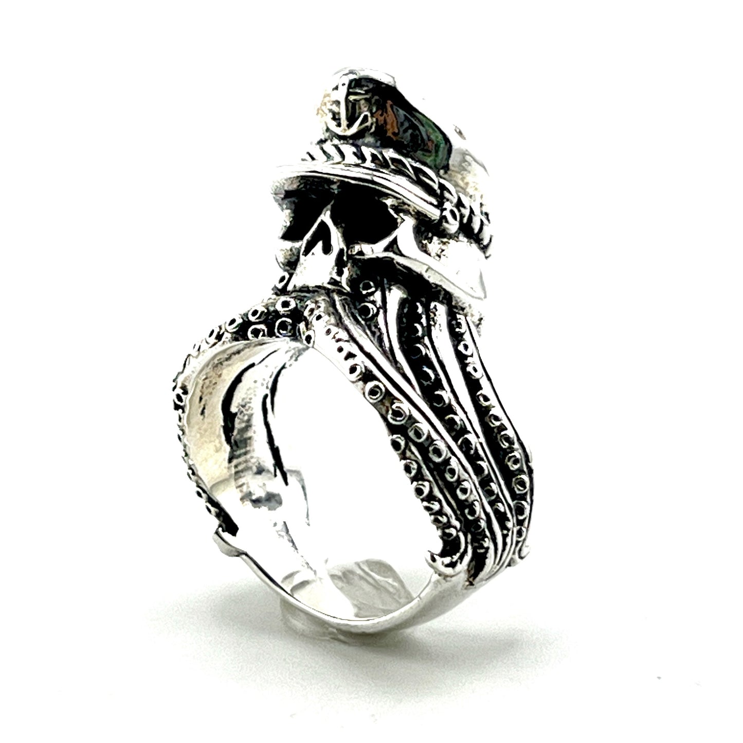 Size 12 Silver Ring with skull octopus with garison hat