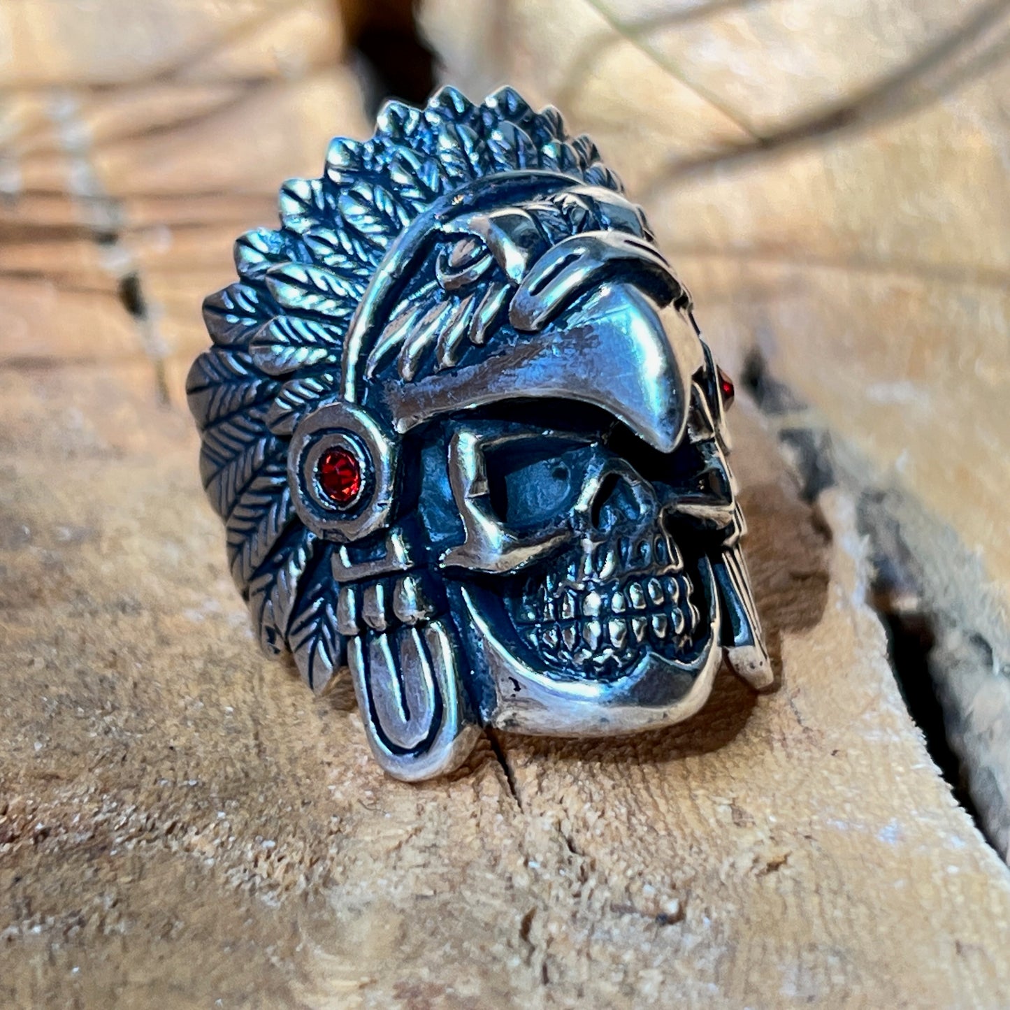 Size 11 Silver Ring with Flacon and Skull Garnet accent