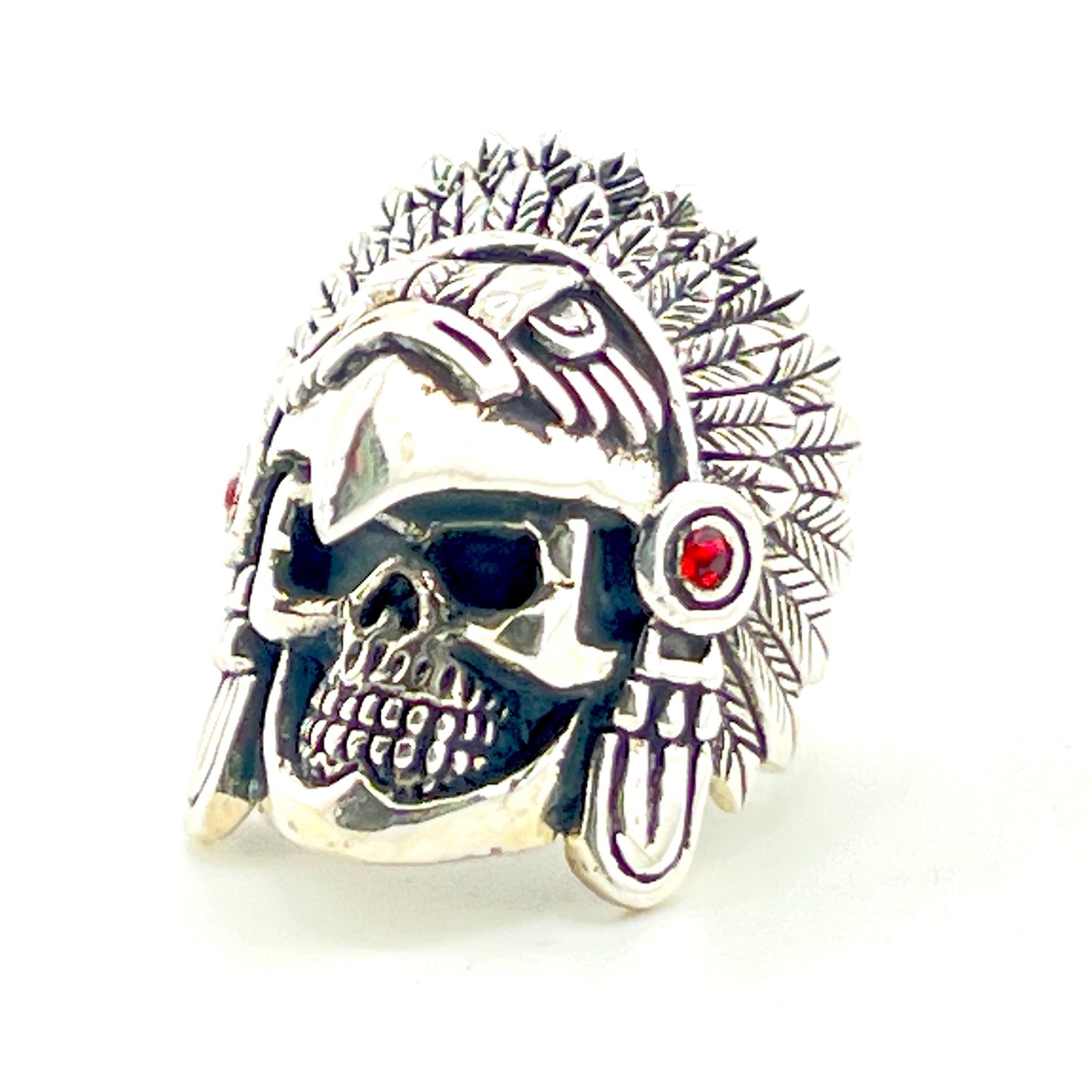 Size 11 Silver Ring with Flacon and Skull Garnet accent