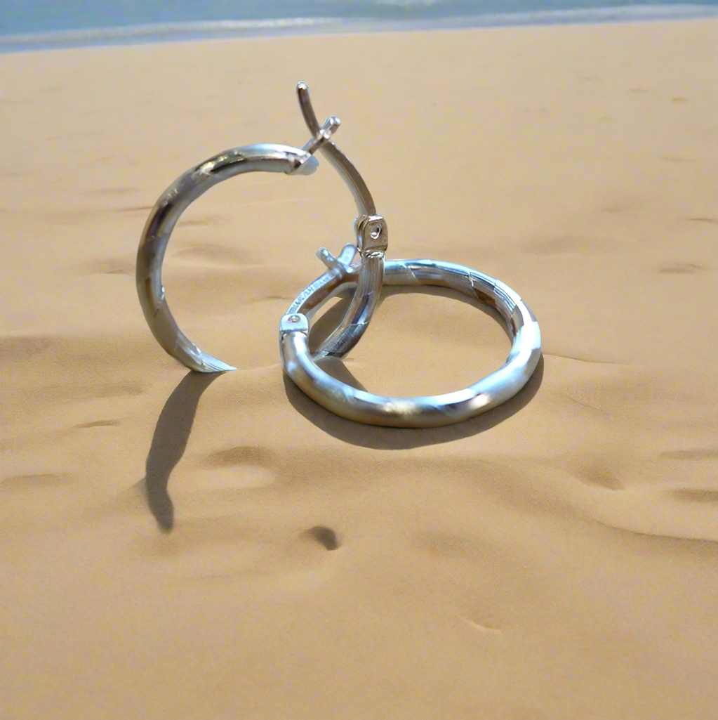15cm Diamond Cut Solid Silver HOOP Earrings