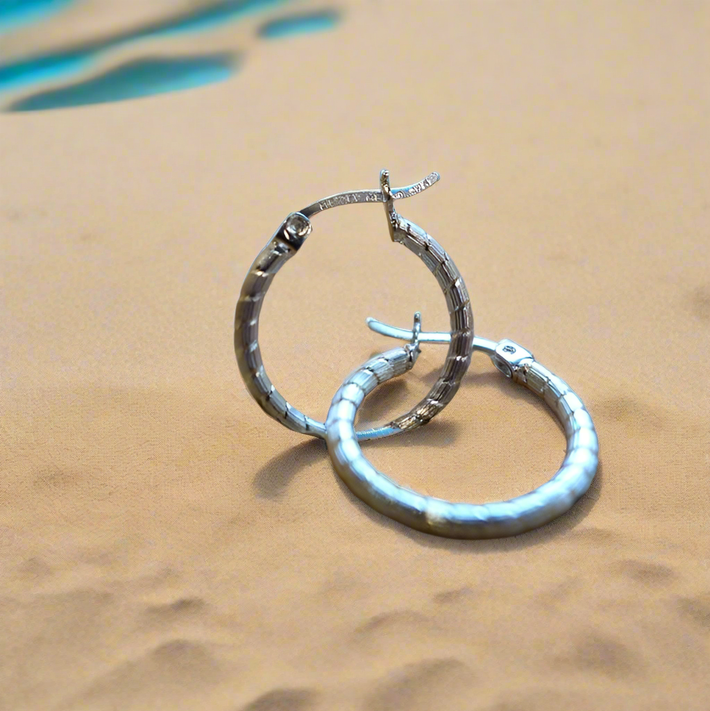 15cm Diamond Cut Solid Silver HOOP Earrings
