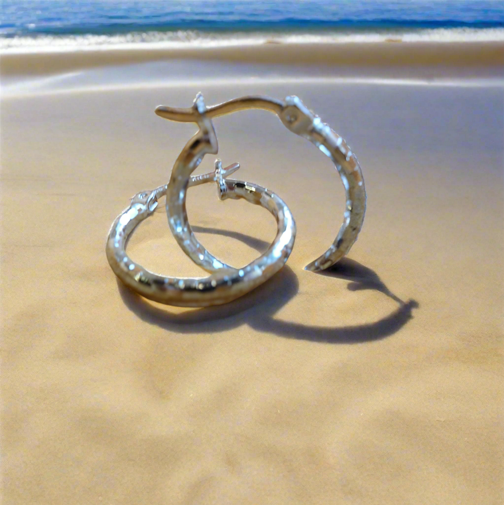 15cm Diamond Cut Solid Silver HOOP Earrings