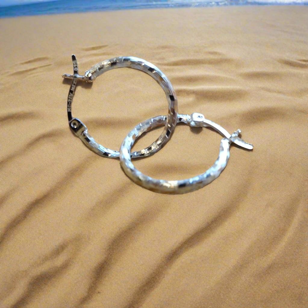 15cm Diamond Cut Solid Silver HOOP Earrings