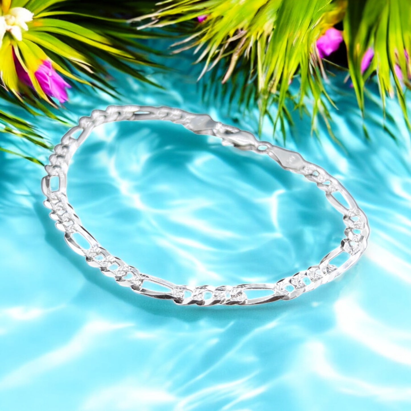 925 Sterling Silver Bracelet Chain FIGARO CUBANA 120 3X1 ZEGRINADA