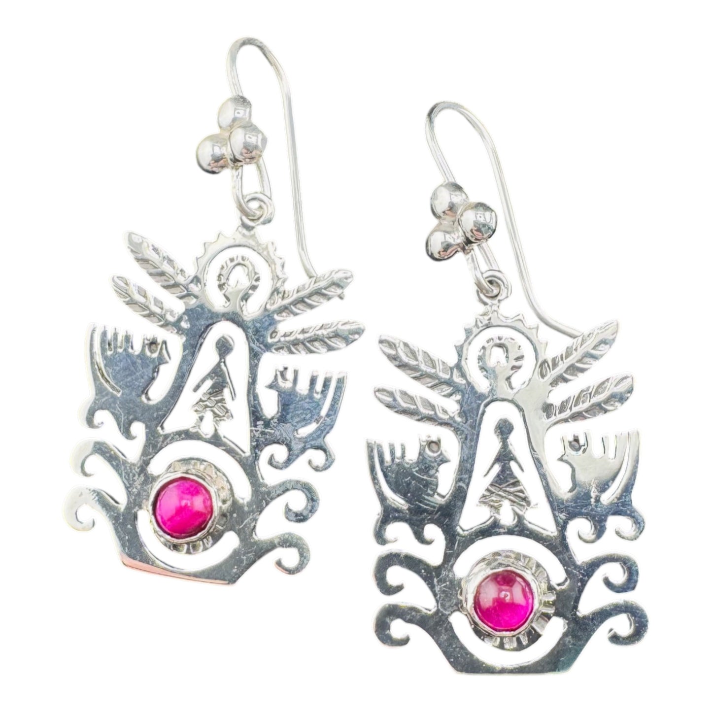 Arbol de Vida c/Piedra Rojo drop earrings