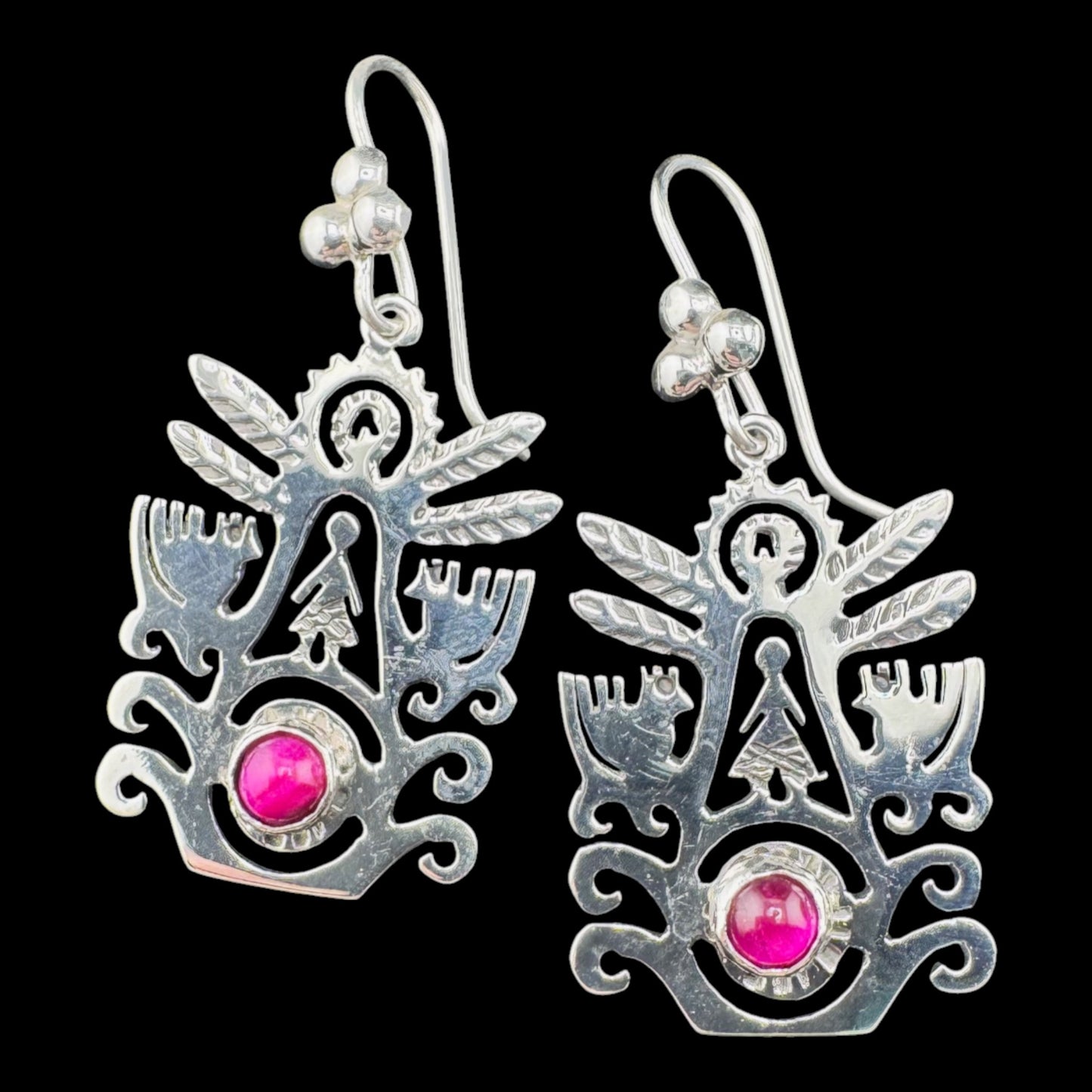 Arbol de Vida c/Piedra Rojo drop earrings