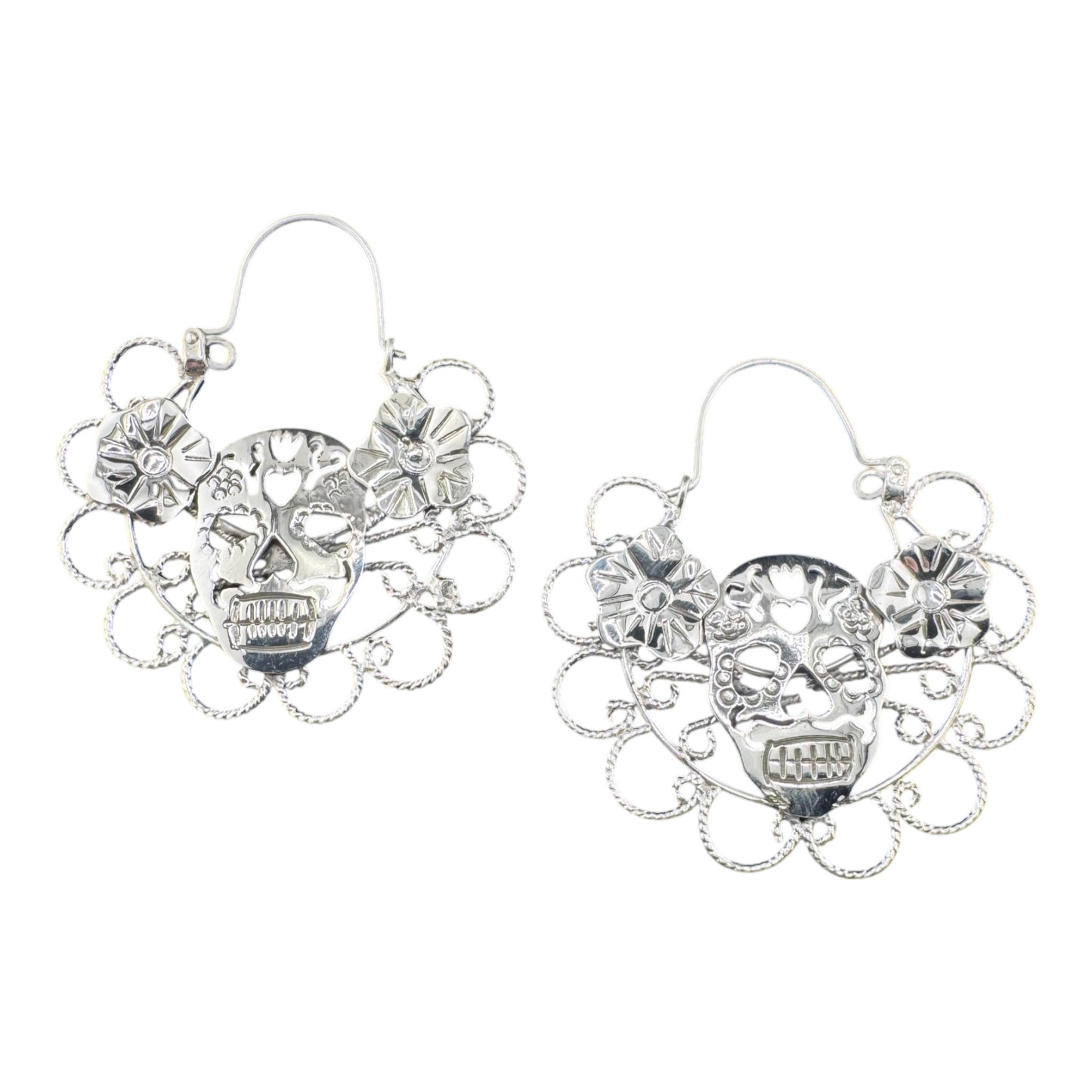 Calavera c/flores arracada drop earrings