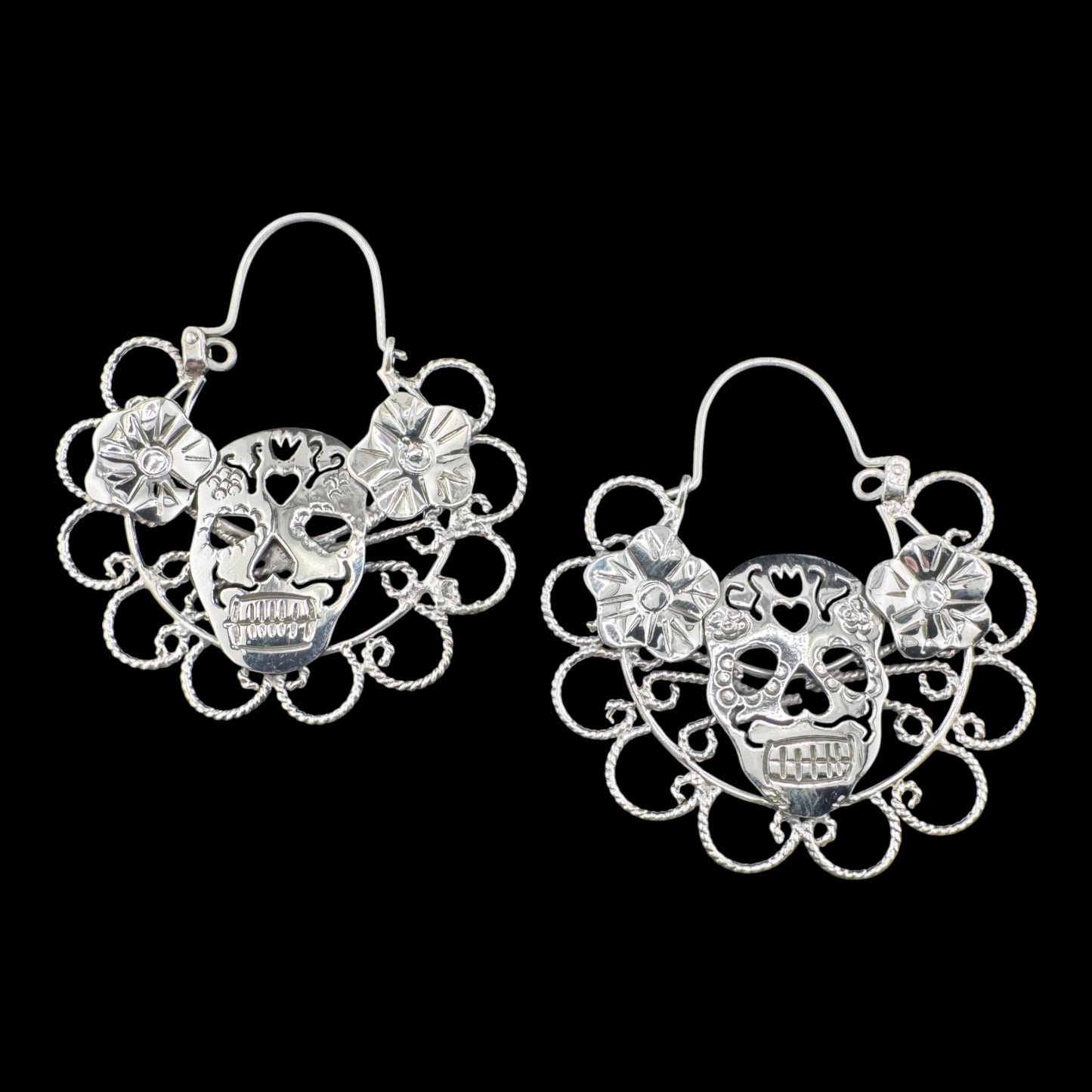 Calavera c/flores arracada drop earrings